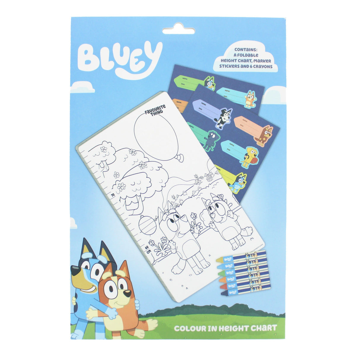 Bluey Colour-In Height Chart Set with Stickers & Crayons