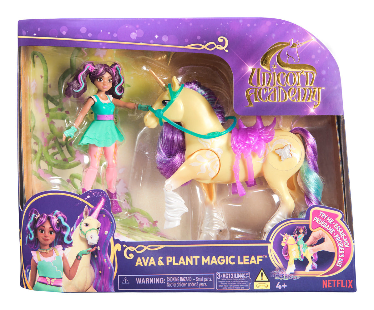 Unicorn Academy Ava & Plant Magic Leaf Light-Up Doll and Unicorn Set