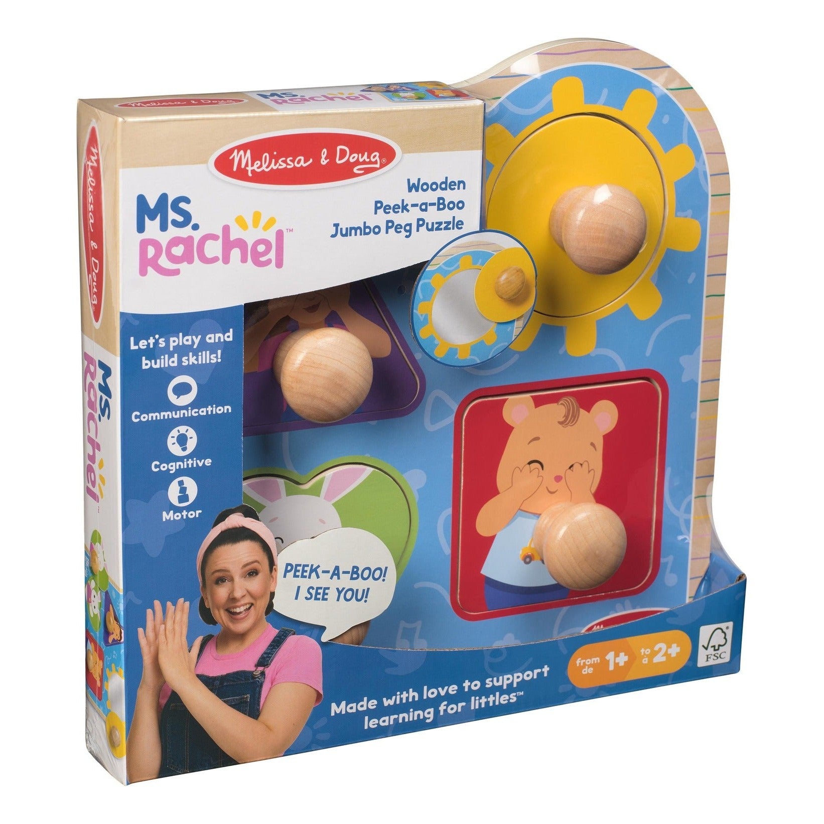 Melissa & Doug Ms. Rachel Wooden Peek-a-Boo Jumbo Peg Puzzle