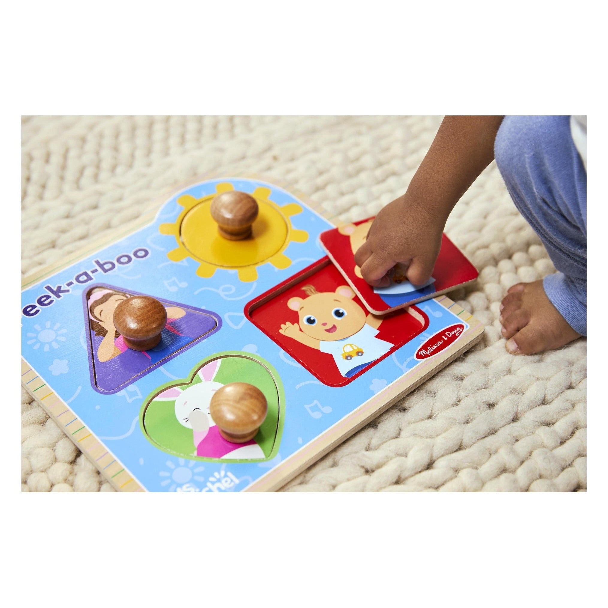 Melissa & Doug Ms. Rachel Wooden Peek-a-Boo Jumbo Peg Puzzle