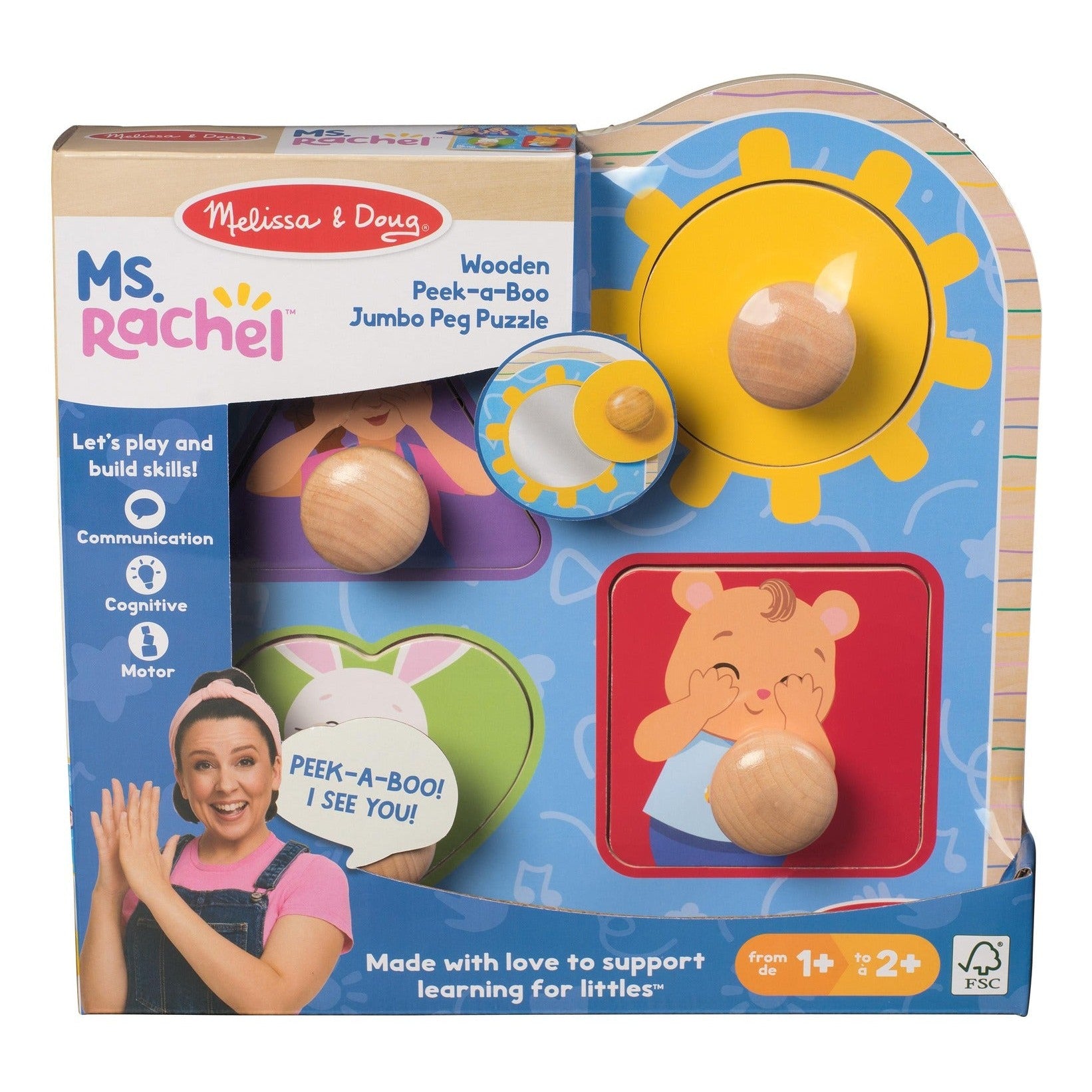 Melissa & Doug Ms. Rachel Wooden Peek-a-Boo Jumbo Peg Puzzle