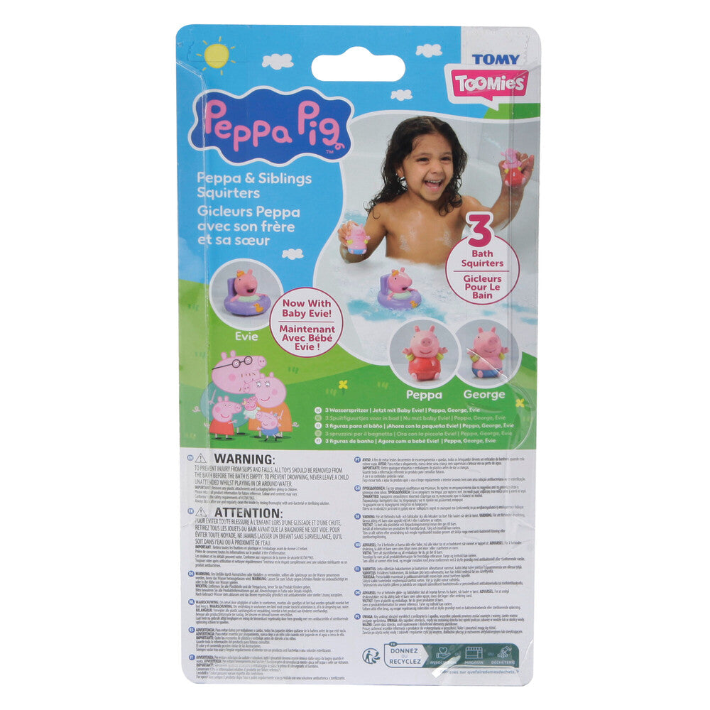 TOMY Toomies Peppa Pig, George & Baby Evie Bath Squirters