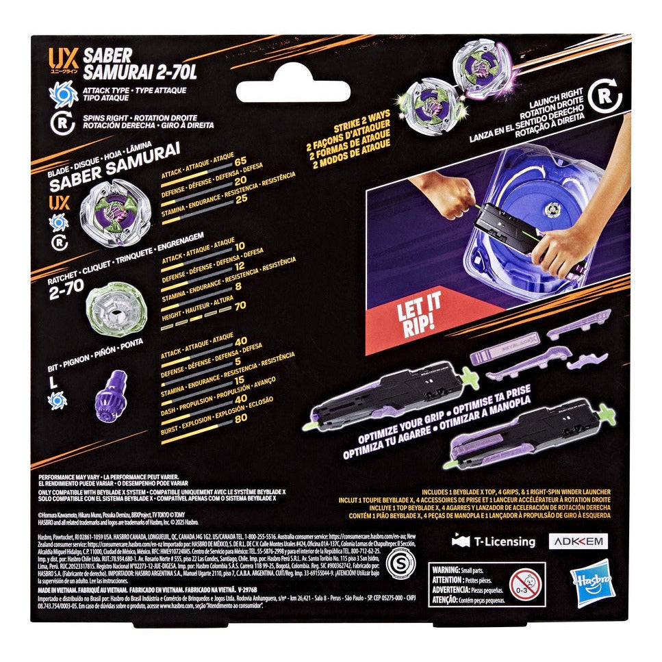 Beyblade X Victory Grip Launcher Set with Saber Samurai Top