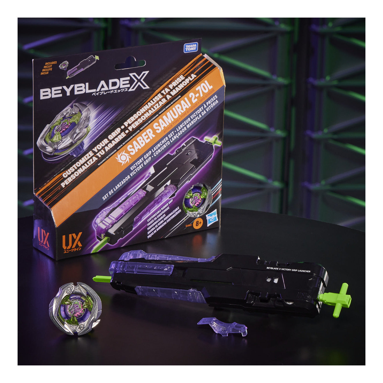 Beyblade X Victory Grip Launcher Set with Saber Samurai Top
