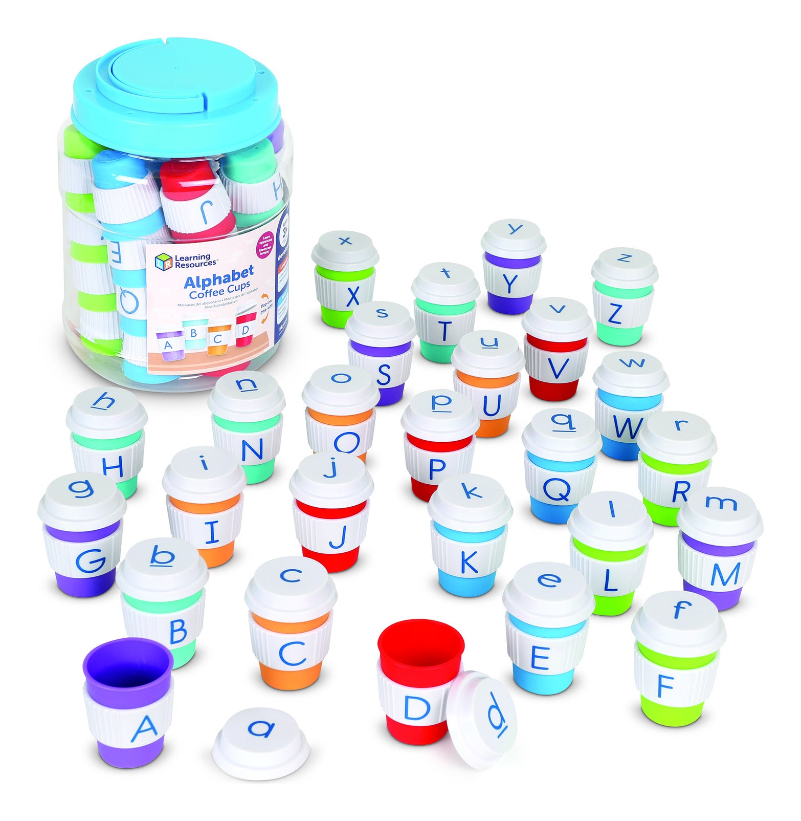 Learning Resources Alphabet Coffee Cups – 52-Piece Set