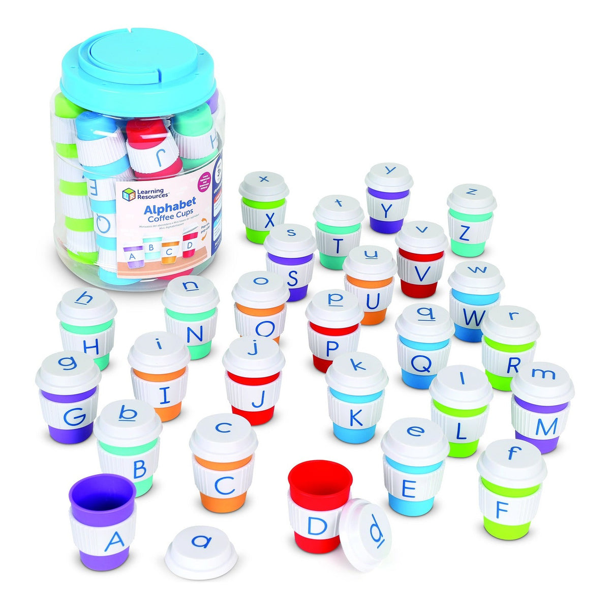 Learning Resources Alphabet Coffee Cups – 52-Piece Set