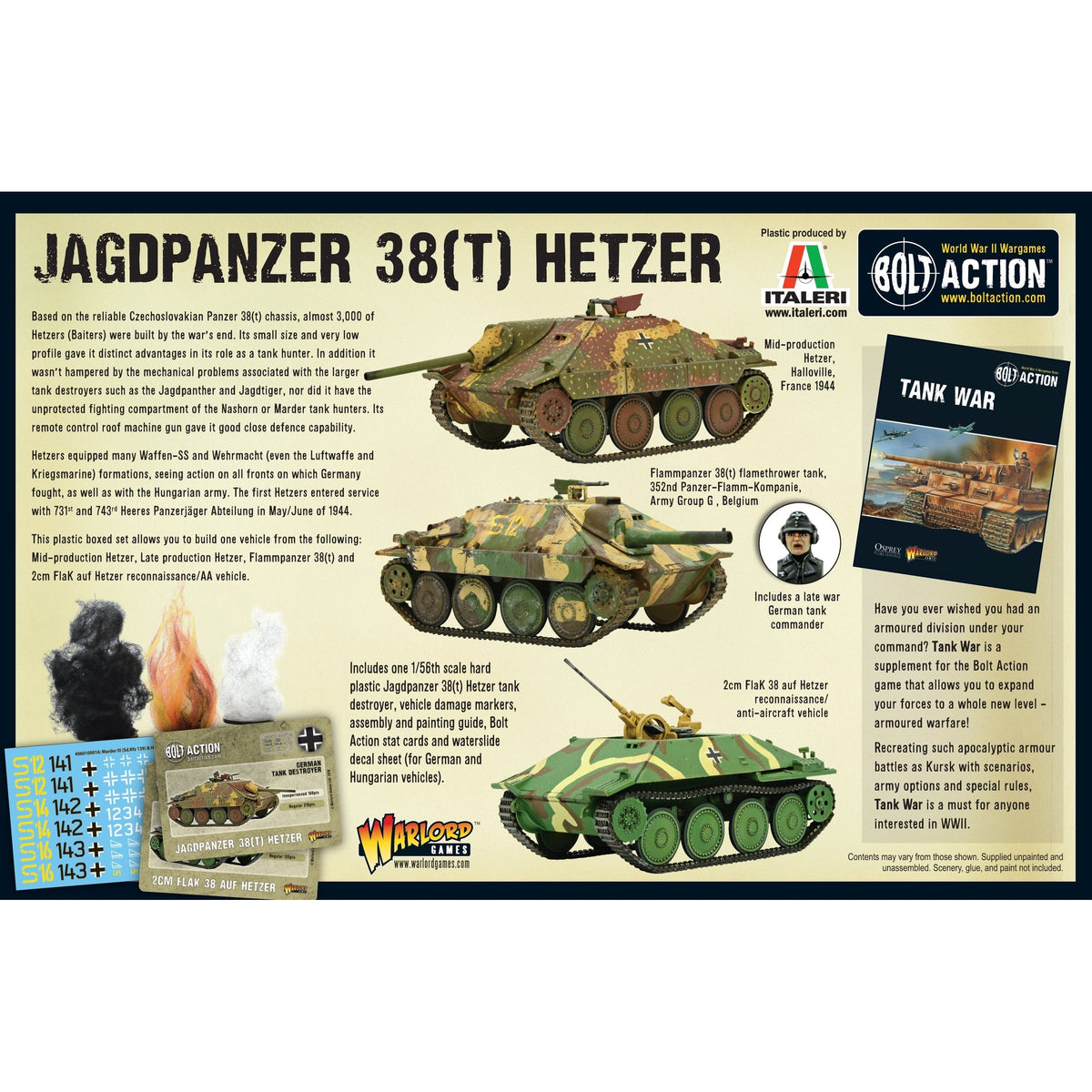 Bolt Action Jagdpanzer 38(t) Hetzer 1:56 Plastic Model Kit