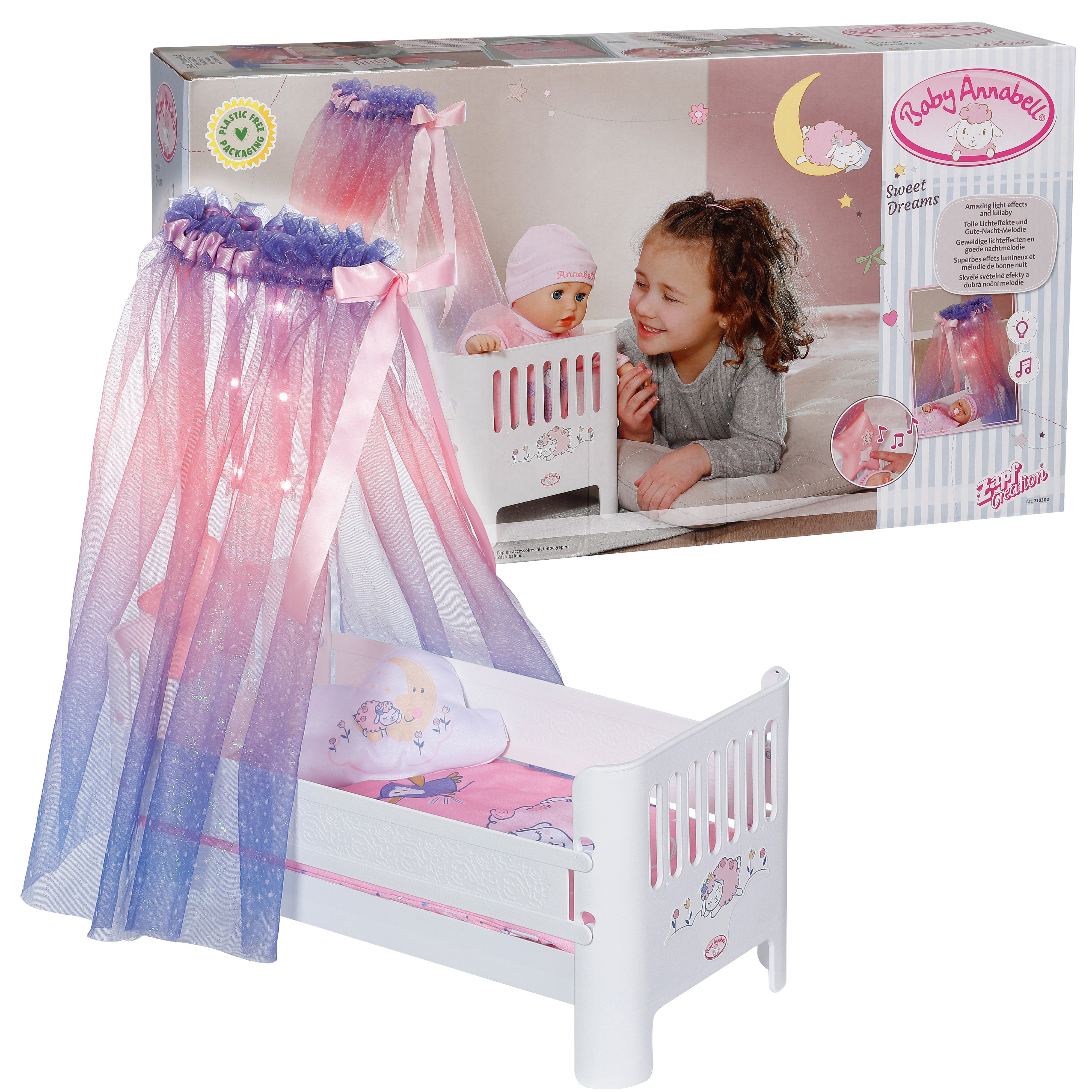 Baby Annabell Sweet Dreams Bed with Light-Up Canopy