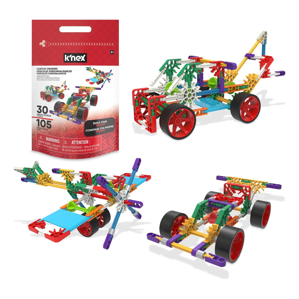 K'NEX Custom Cruisers 30 Model Vehicle Building Set with Storage Bag