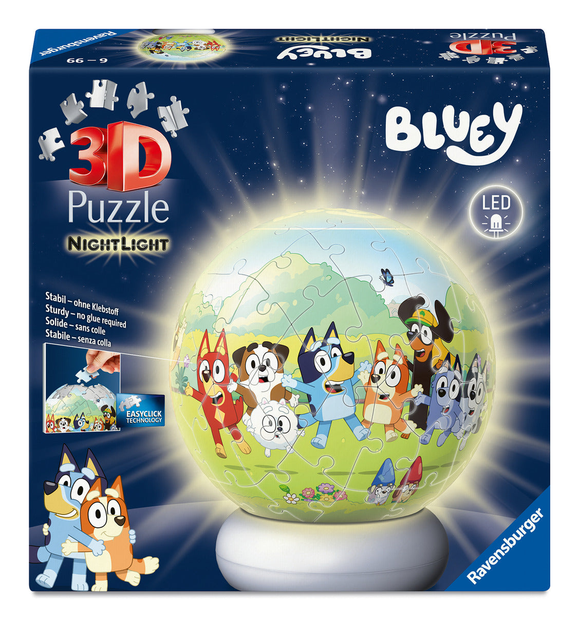 Ravensburger Bluey 3D Puzzle Ball Night Light – 72 Pieces