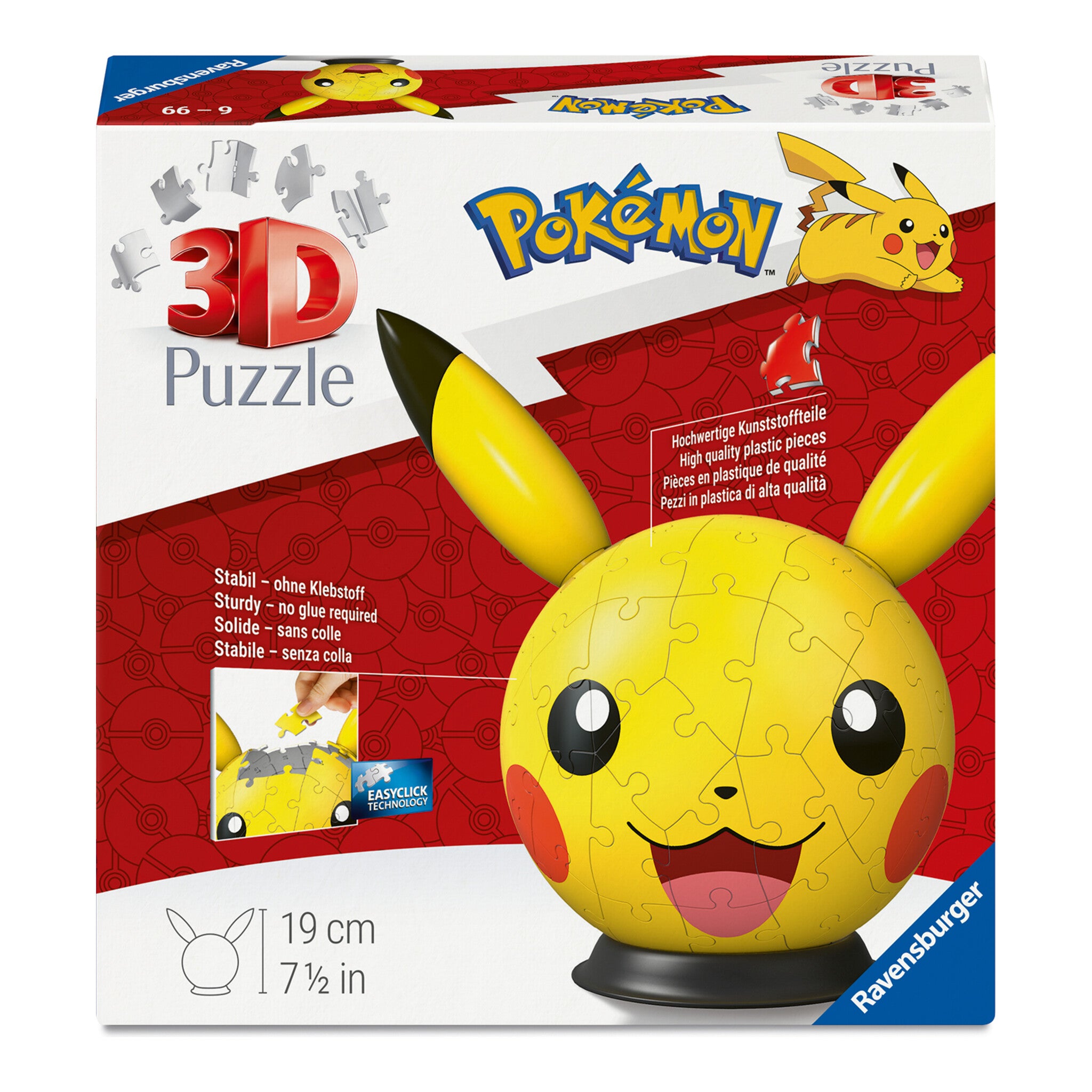 Ravensburger Pokémon Pikachu with Ears 3D Puzzle Ball, 72 Pieces