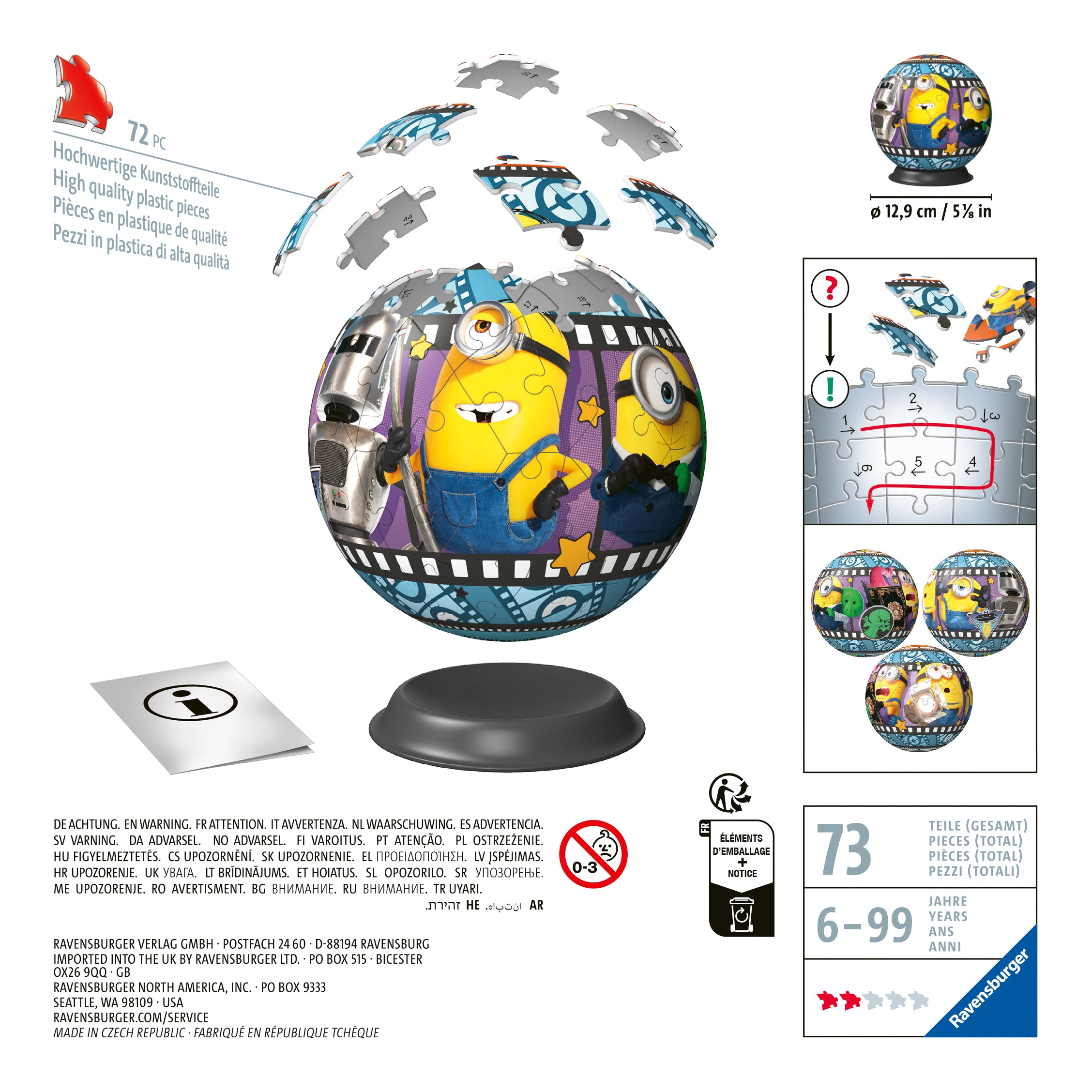 Ravensburger Minions 3 3D Puzzle Ball 72 Pieces