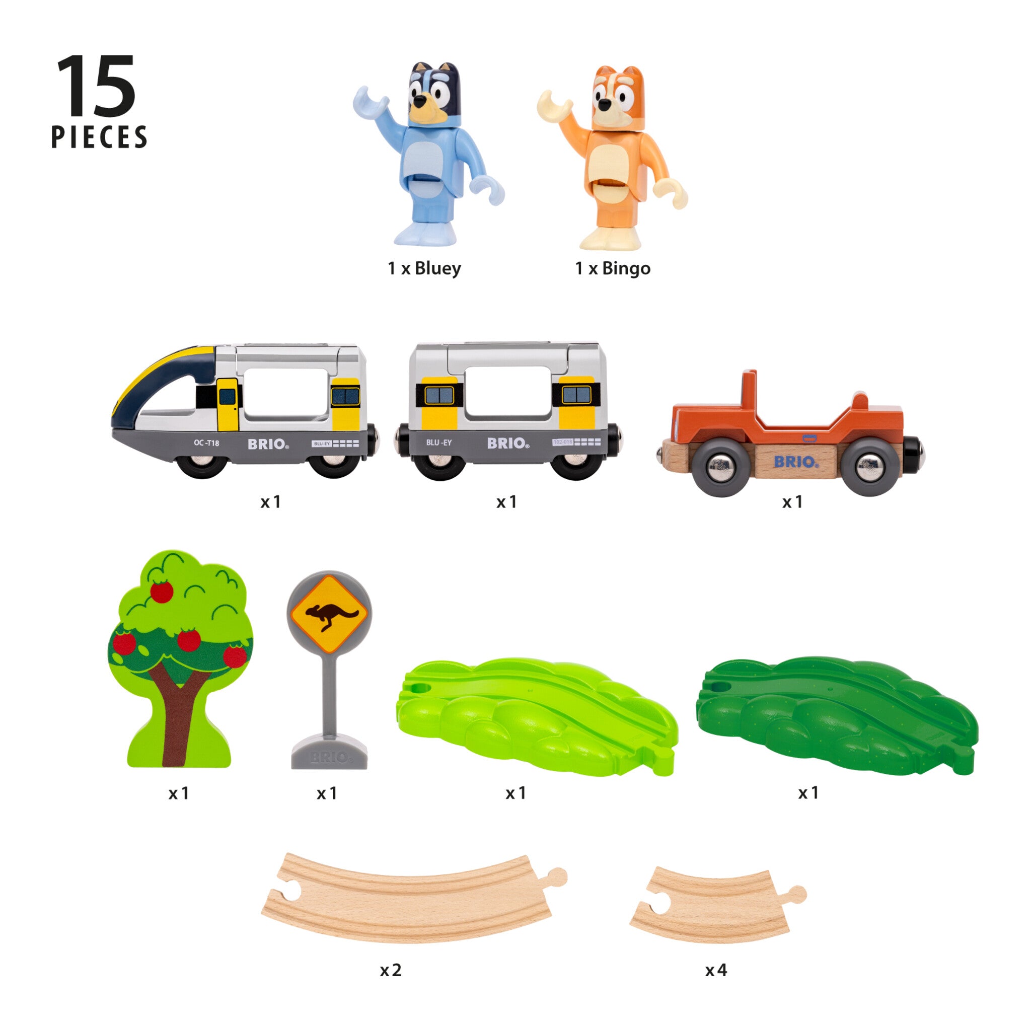 BRIO Bluey Train Set – 15-Piece Wooden Railway Set