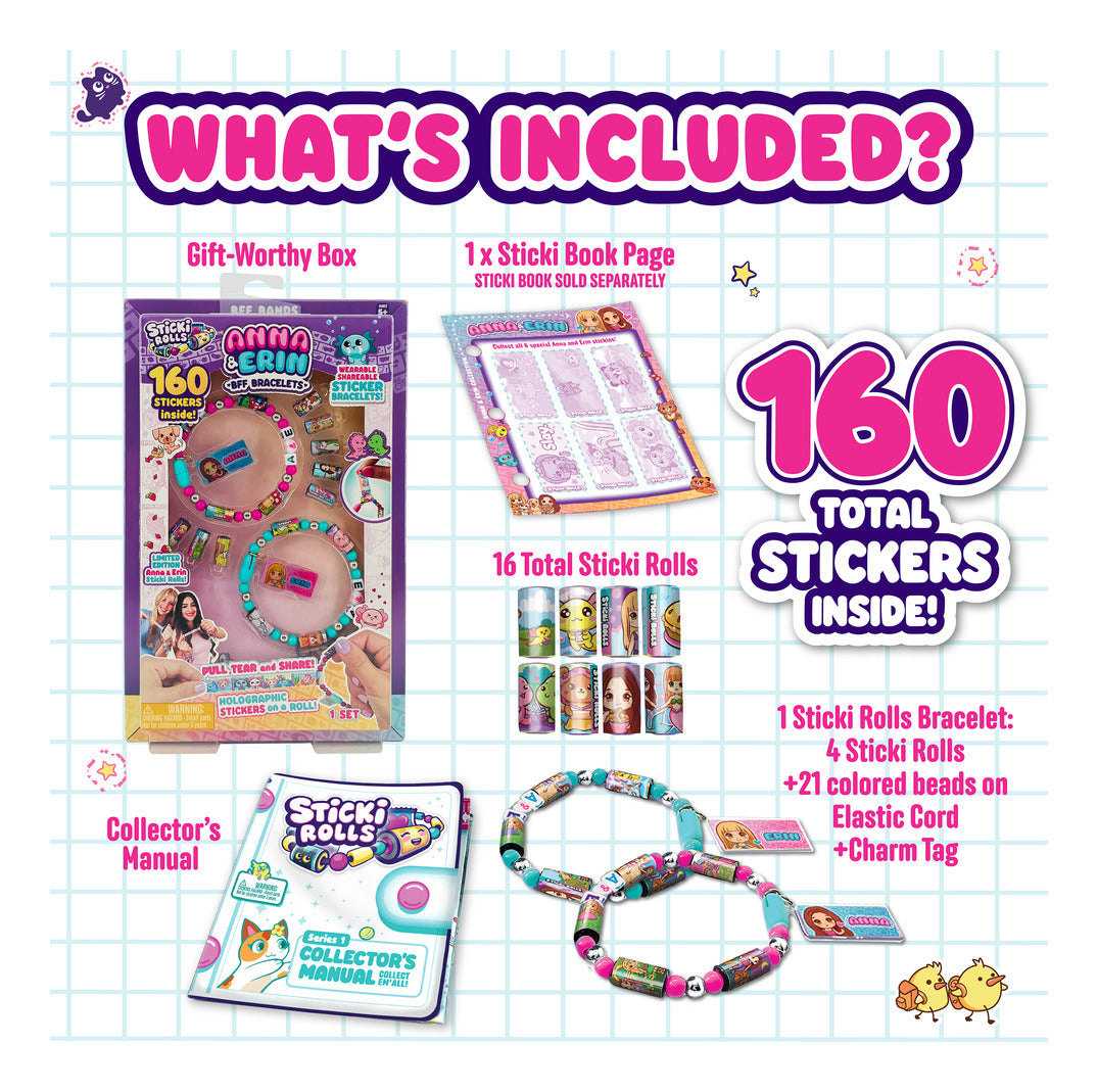 Sticki Rolls Anna & Erin BFF Bracelet Pack – 160 Stickers