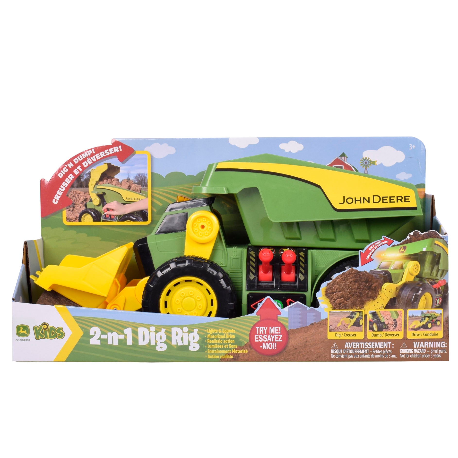 John Deere 2-in-1 Motorised Dig Rig with Lights and Sounds