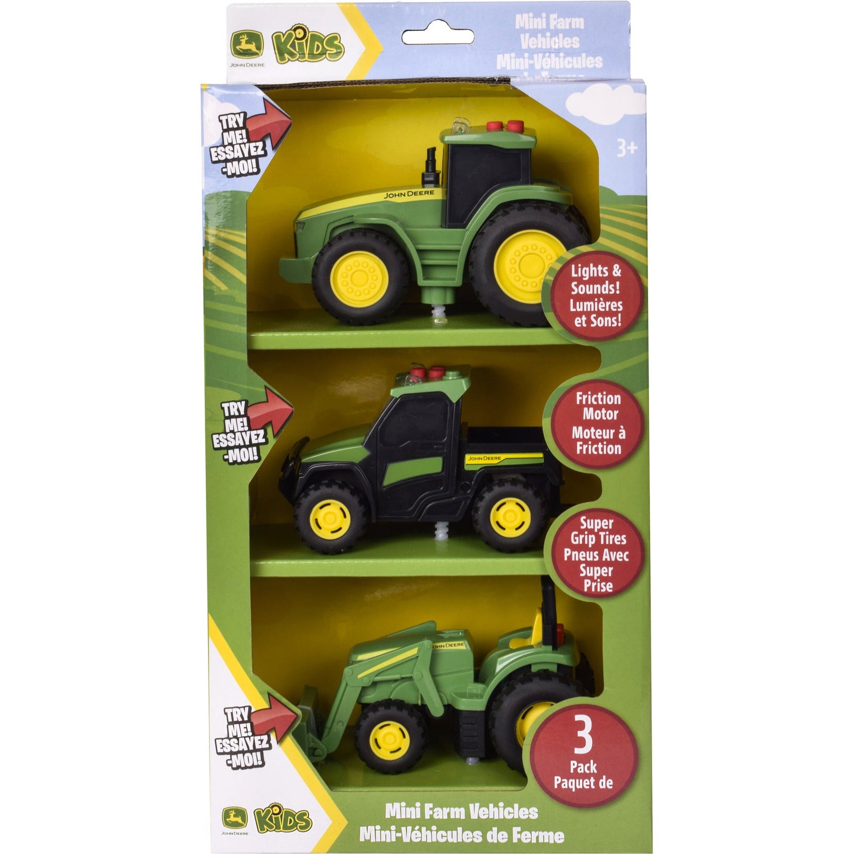 TOMY John Deere Mini Farm Vehicles 3 Pack with Lights and Sounds