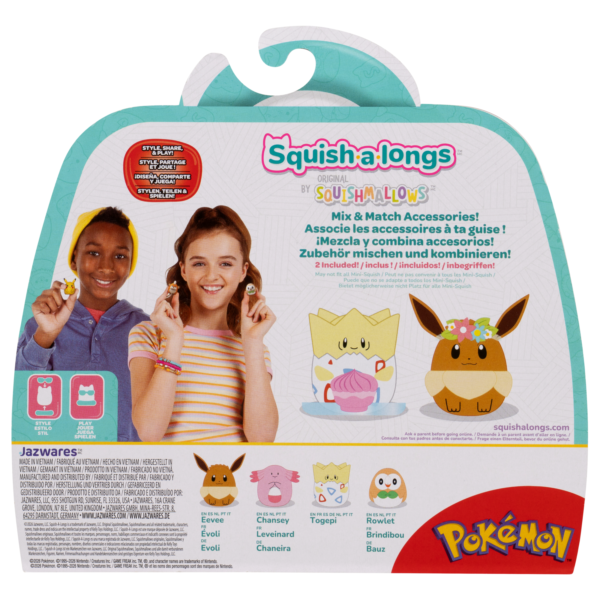 Pokémon Squish-a-longs 4-Pack – Eevee, Chansey, Togepi & Rowlet