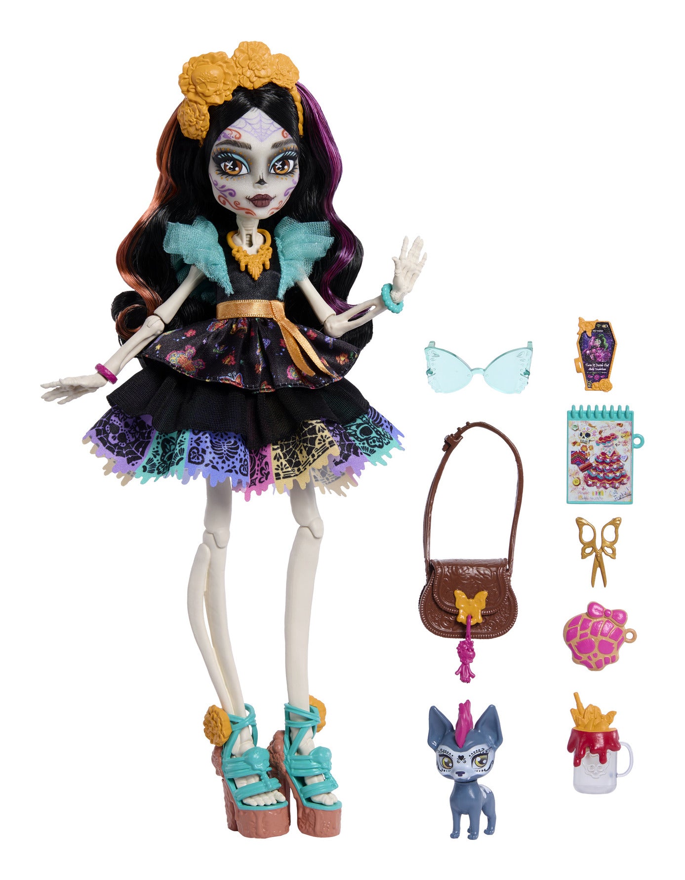 Monster High Skelita Calaveras Fashion Doll with Candelita and 7 Accessories