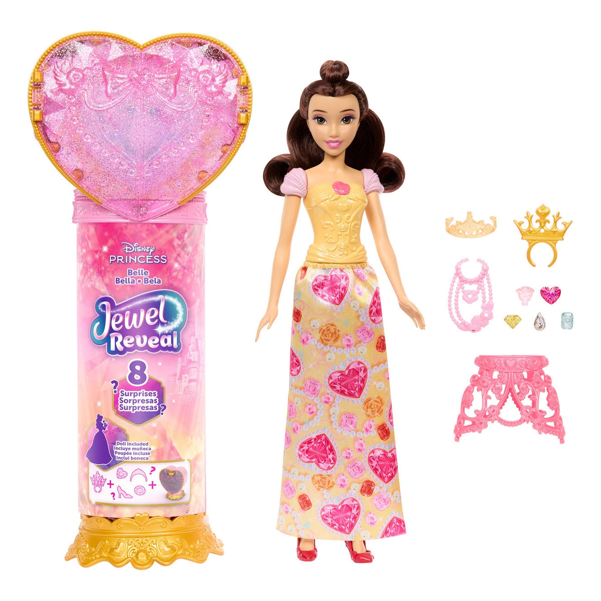 Mattel Disney Princess Jewel Reveal Belle Fashion Doll with 8 Surprises