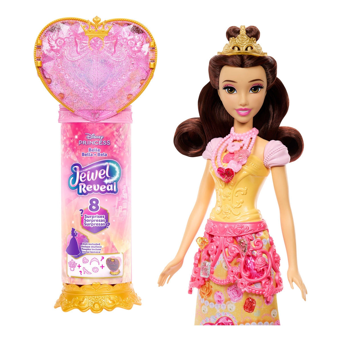 Mattel Disney Princess Jewel Reveal Belle Fashion Doll with 8 Surprises
