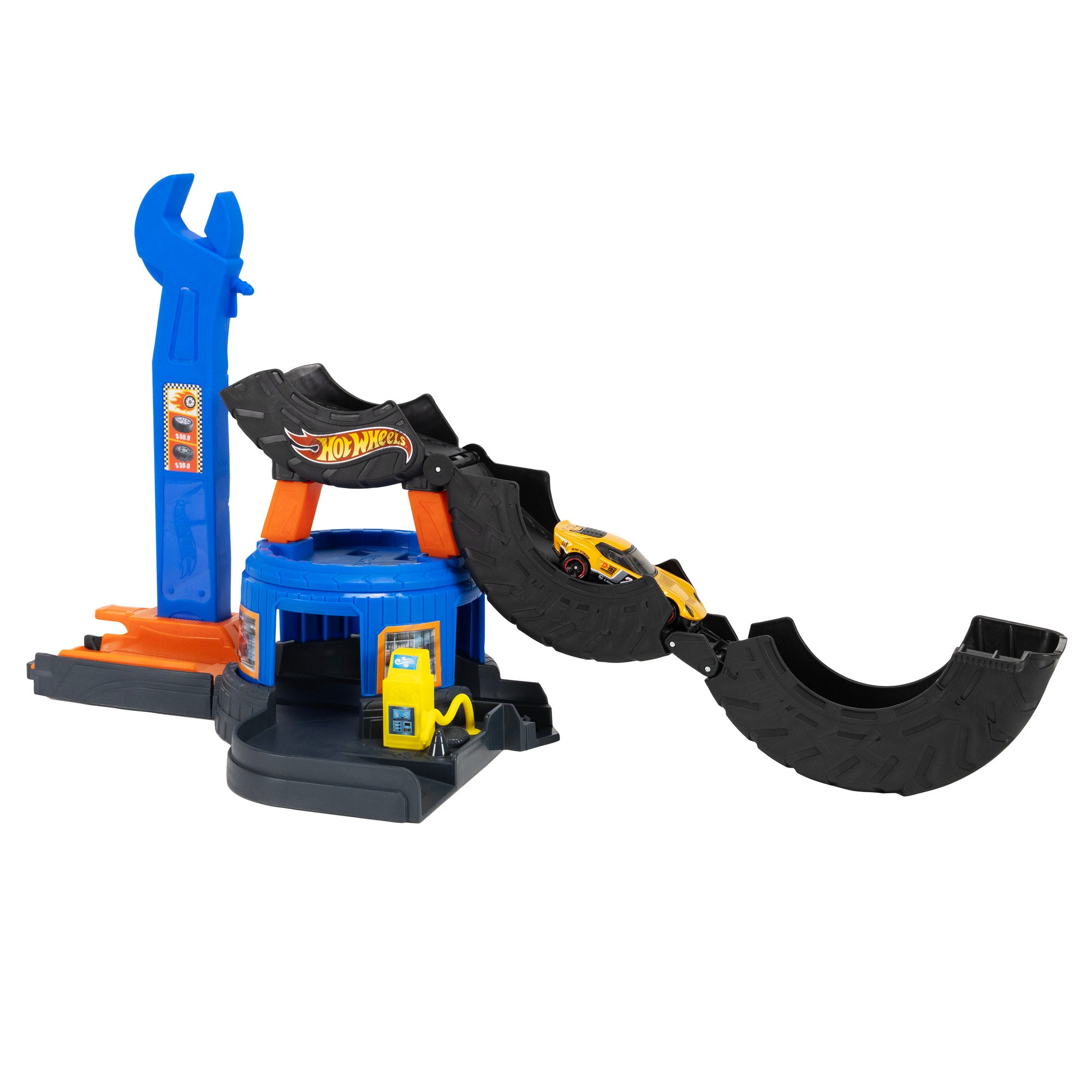 Hot Wheels City Downtown Tire Shop Playset with Tow Truck