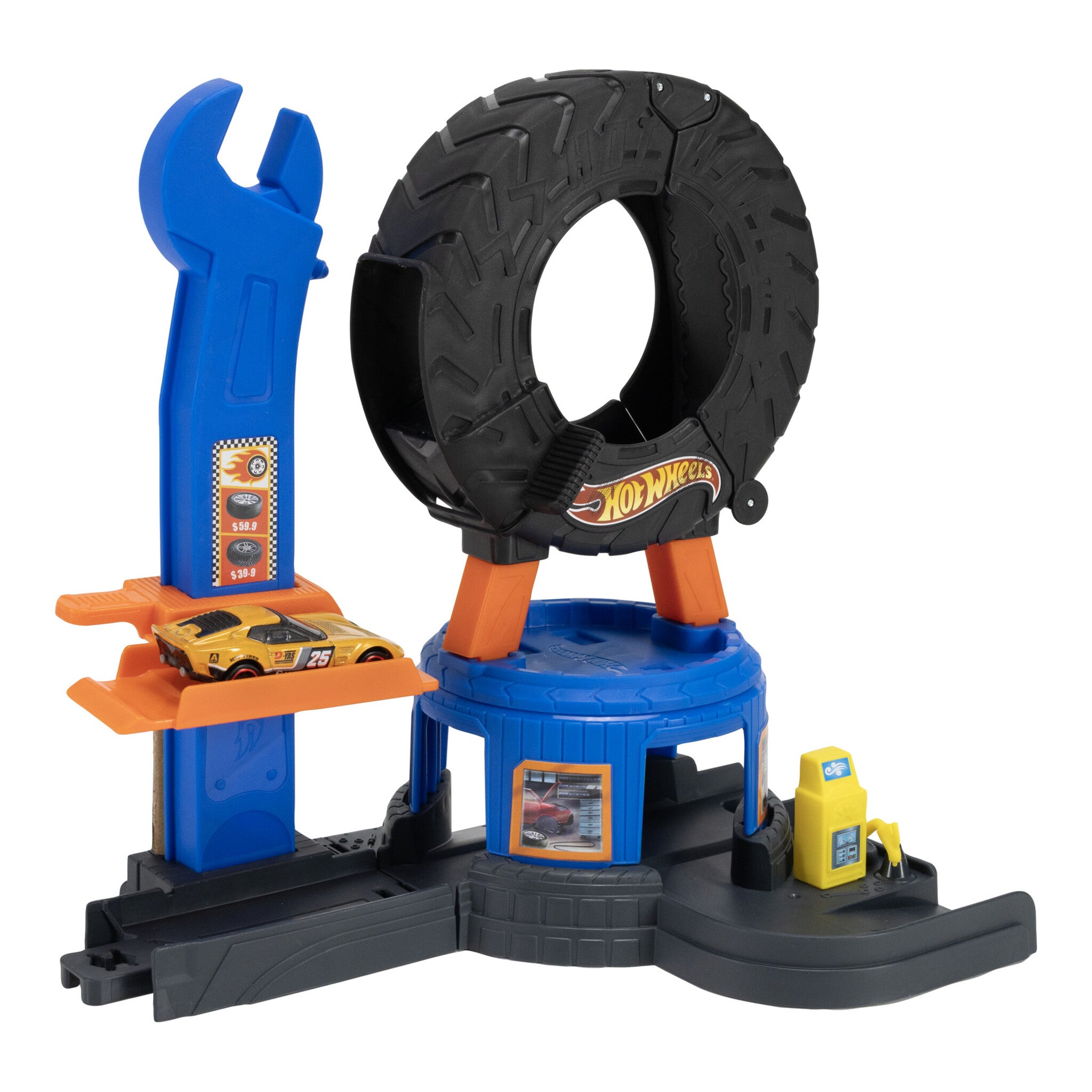 Hot Wheels City Downtown Tire Shop Playset with Tow Truck