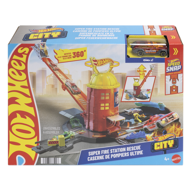 Hot Wheels City Super Fire Station Rescue Playset with Fire Truck