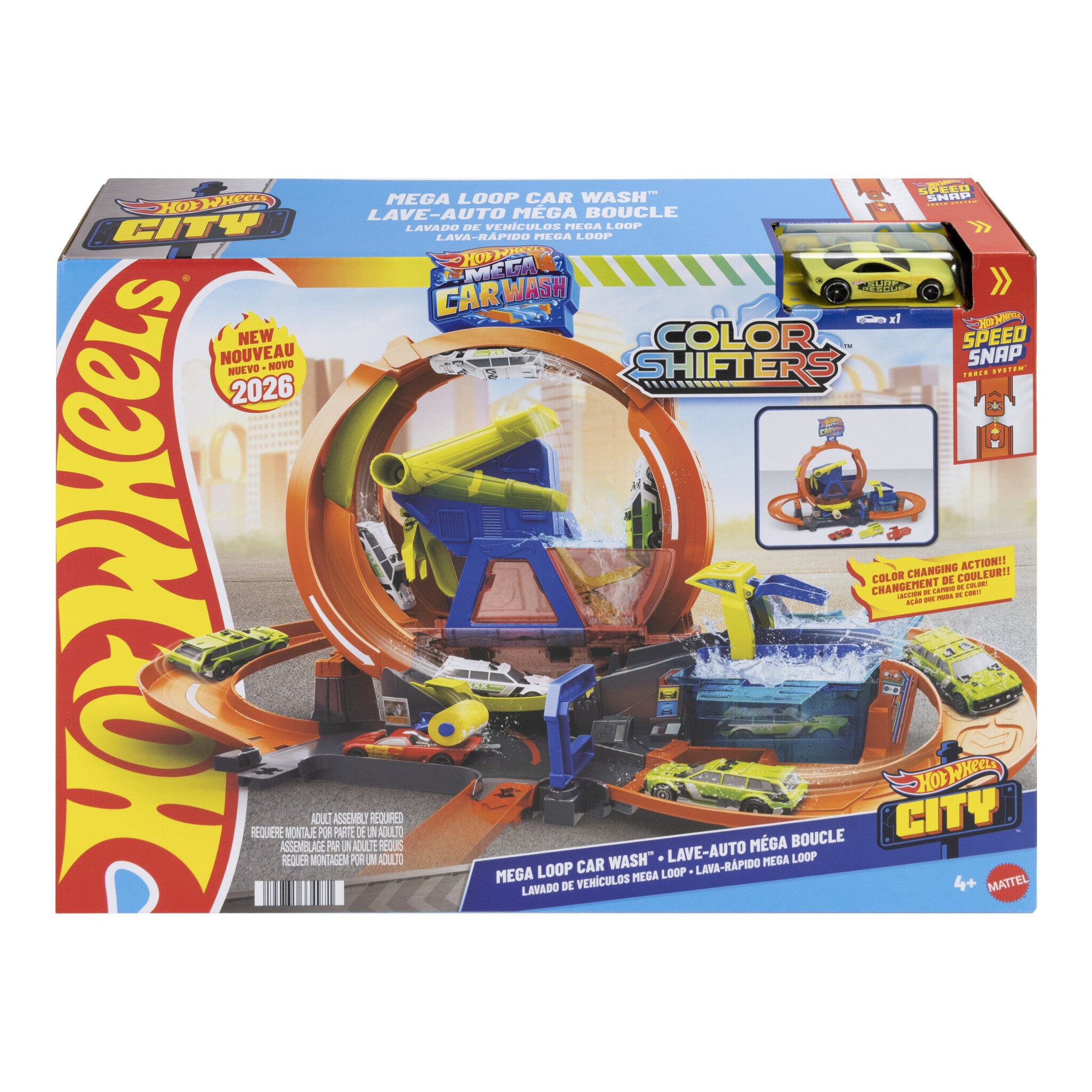 Hot Wheels City Mega Loop Car Wash Playset with Colour Shifters Car