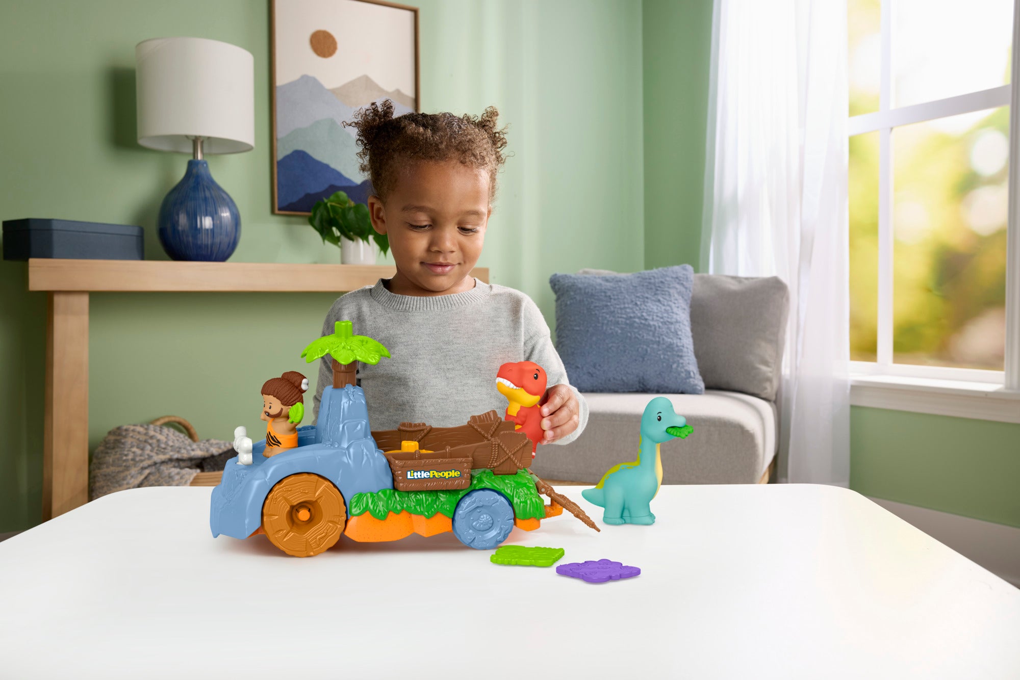 Fisher-Price Little People Dino Wobble Truck Dinosaur Toy Set