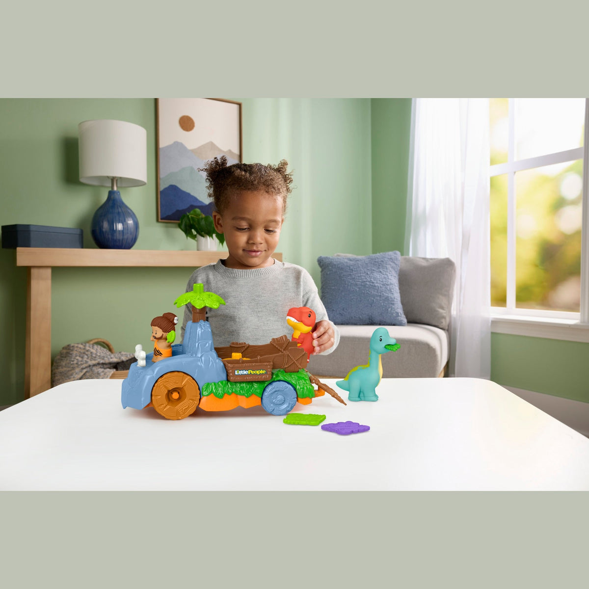 Fisher-Price Little People Dino Wobble Truck Dinosaur Toy Set