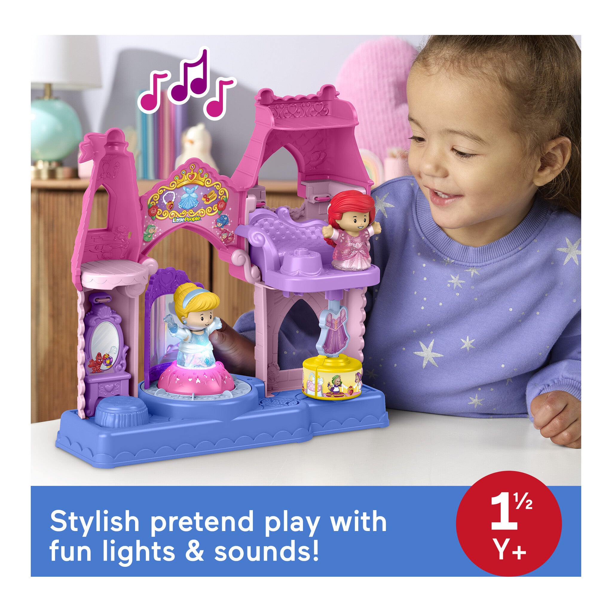 Fisher-Price Little People Disney Princess Shimmer & Glow Dress Shop Playset with 2 Figures