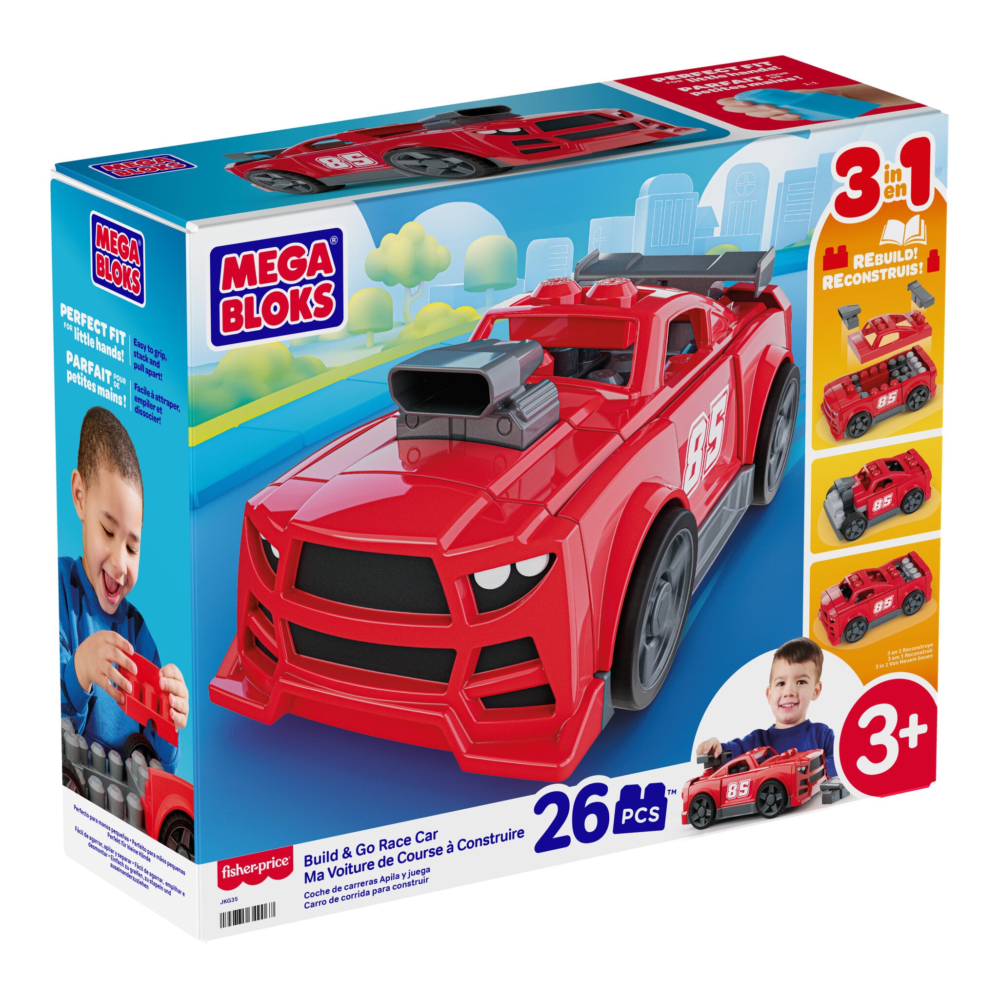 MEGA BLOKS Build & Go Race Car 3-in-1 Construction Set, 26 Pieces