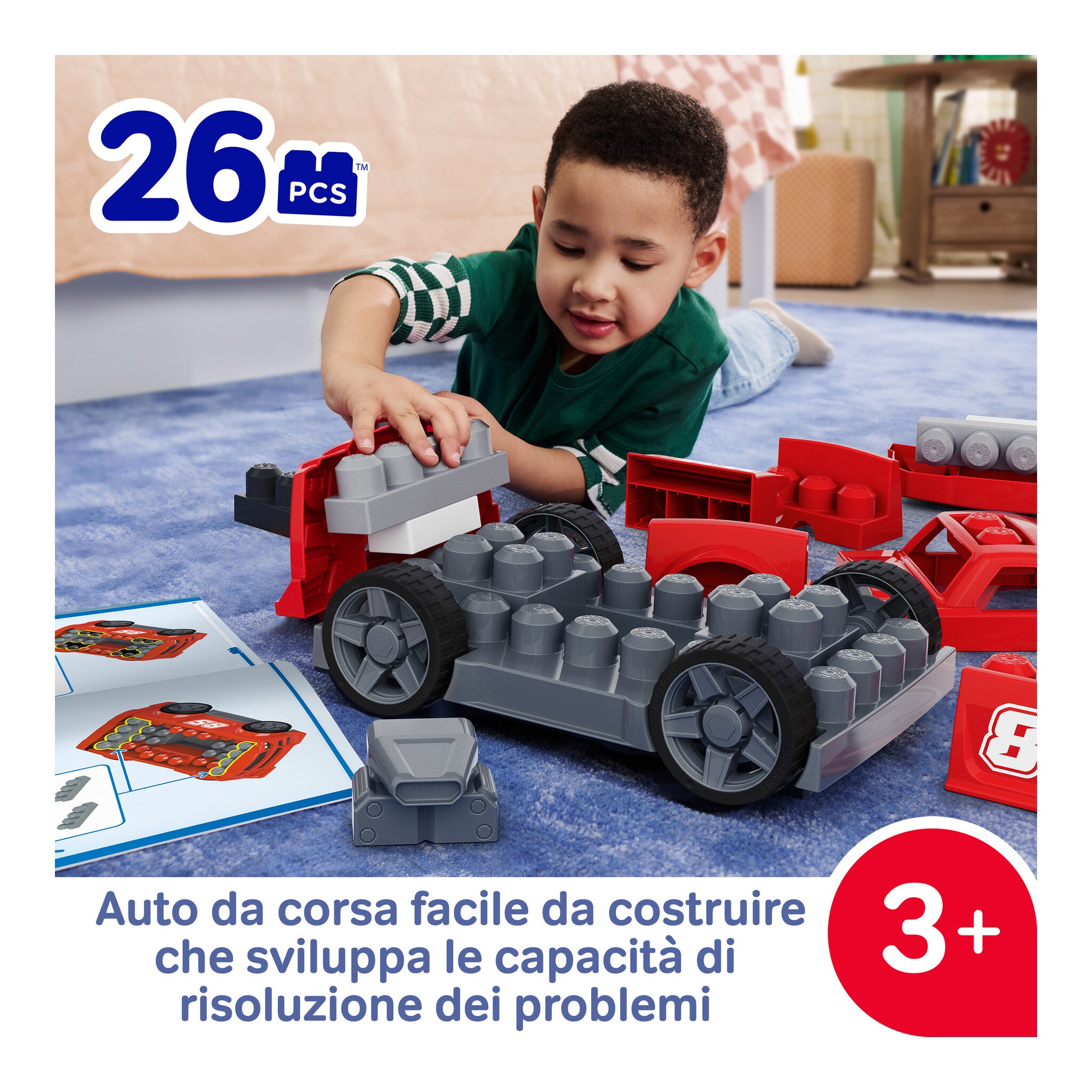 MEGA BLOKS Build & Go Race Car 3-in-1 Construction Set, 26 Pieces