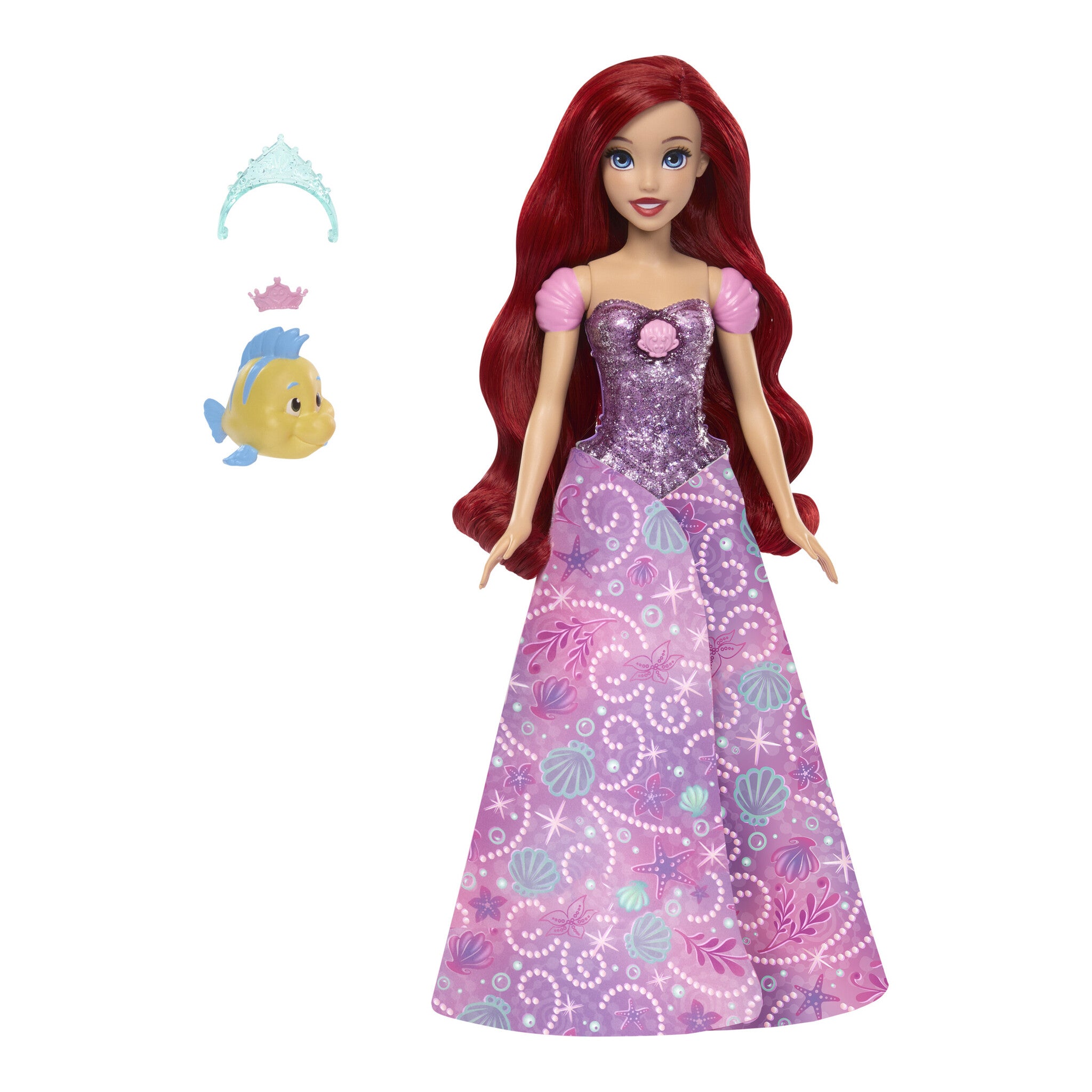 Disney Princess Ariel Human-to-Mermaid Transforming Fashion Doll with Flounder