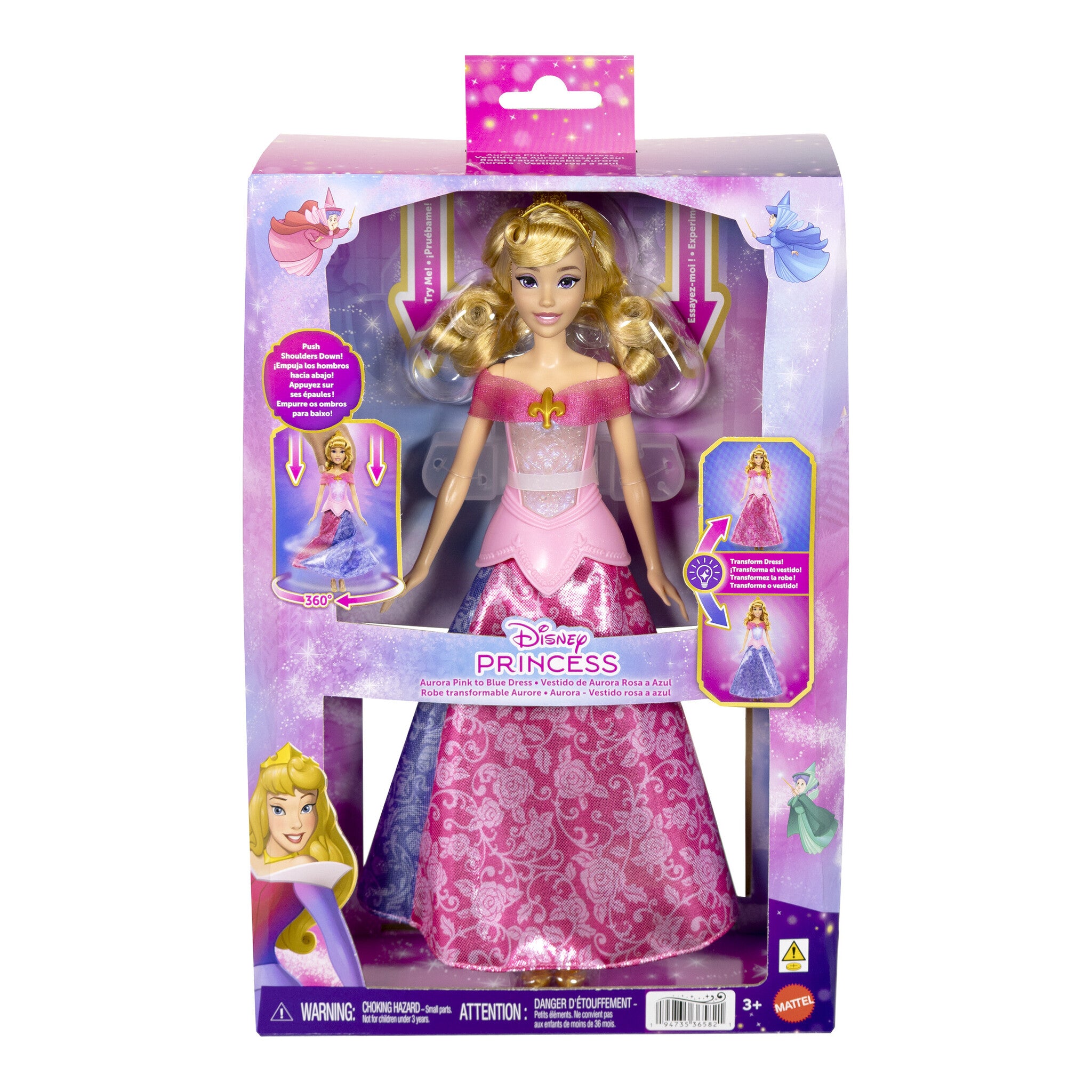 Disney Princess Aurora Pink to Blue Transforming Dress Fashion Doll with Lights