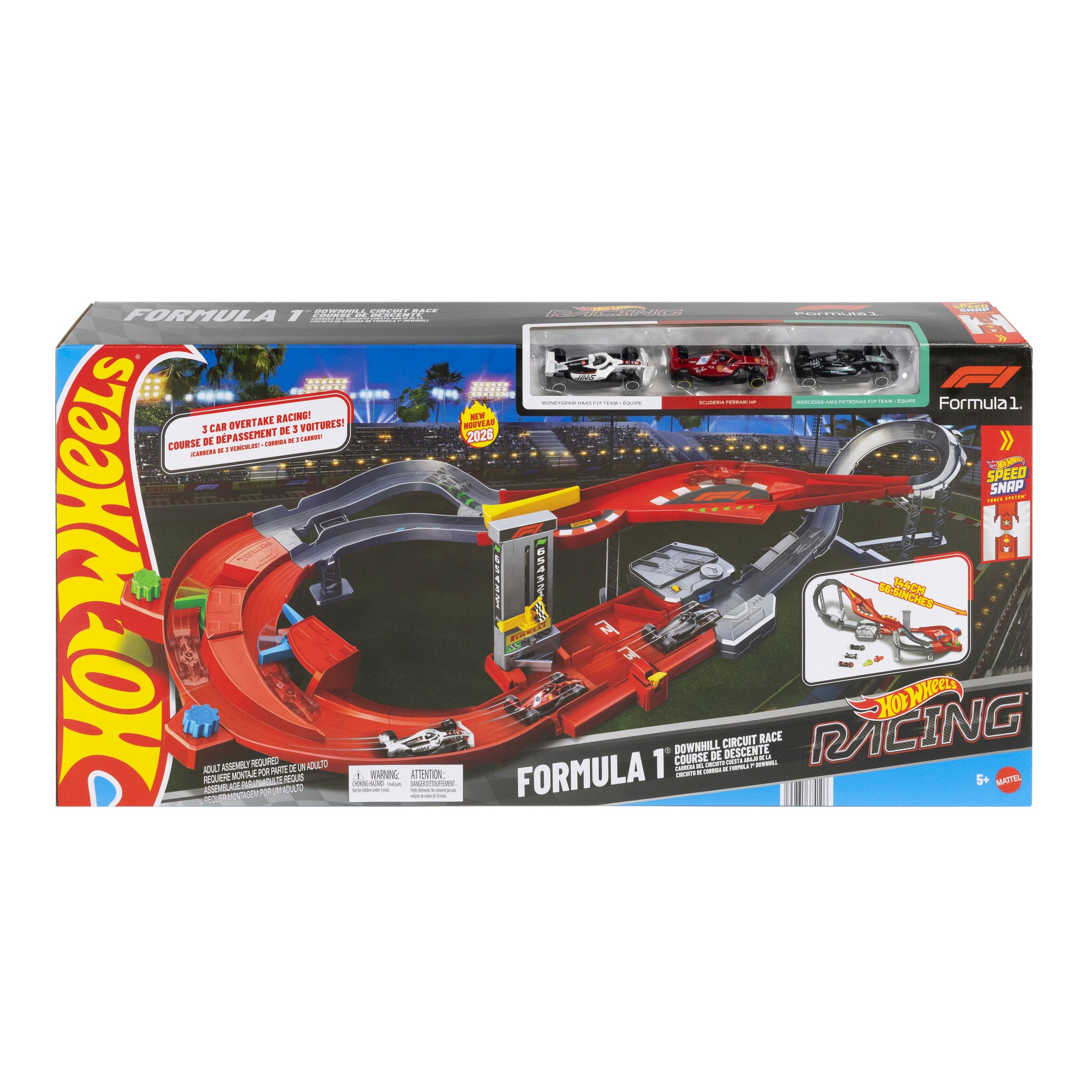Hot Wheels Formula 1 Downhill Circuit Race Track Set with 3 Cars