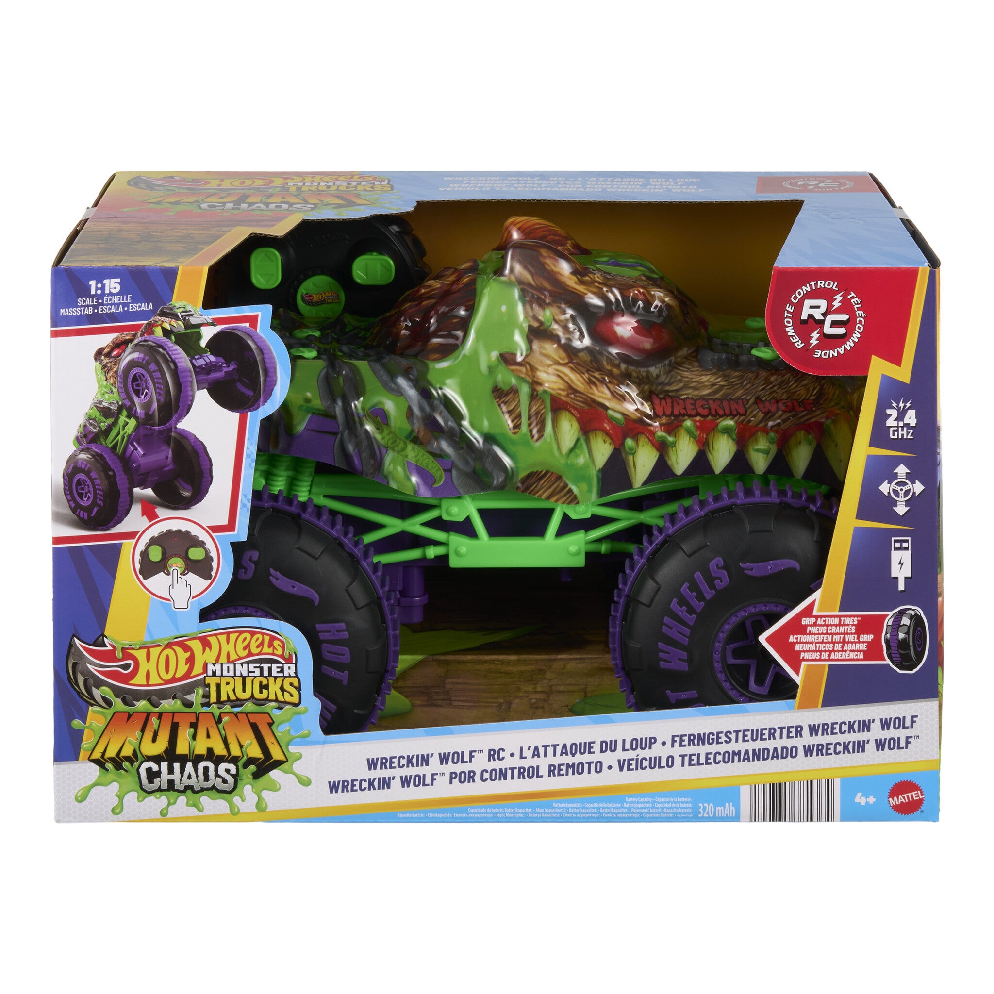 Hot Wheels Monster Trucks Mutant Chaos Wreckin' Wolf RC 1:15