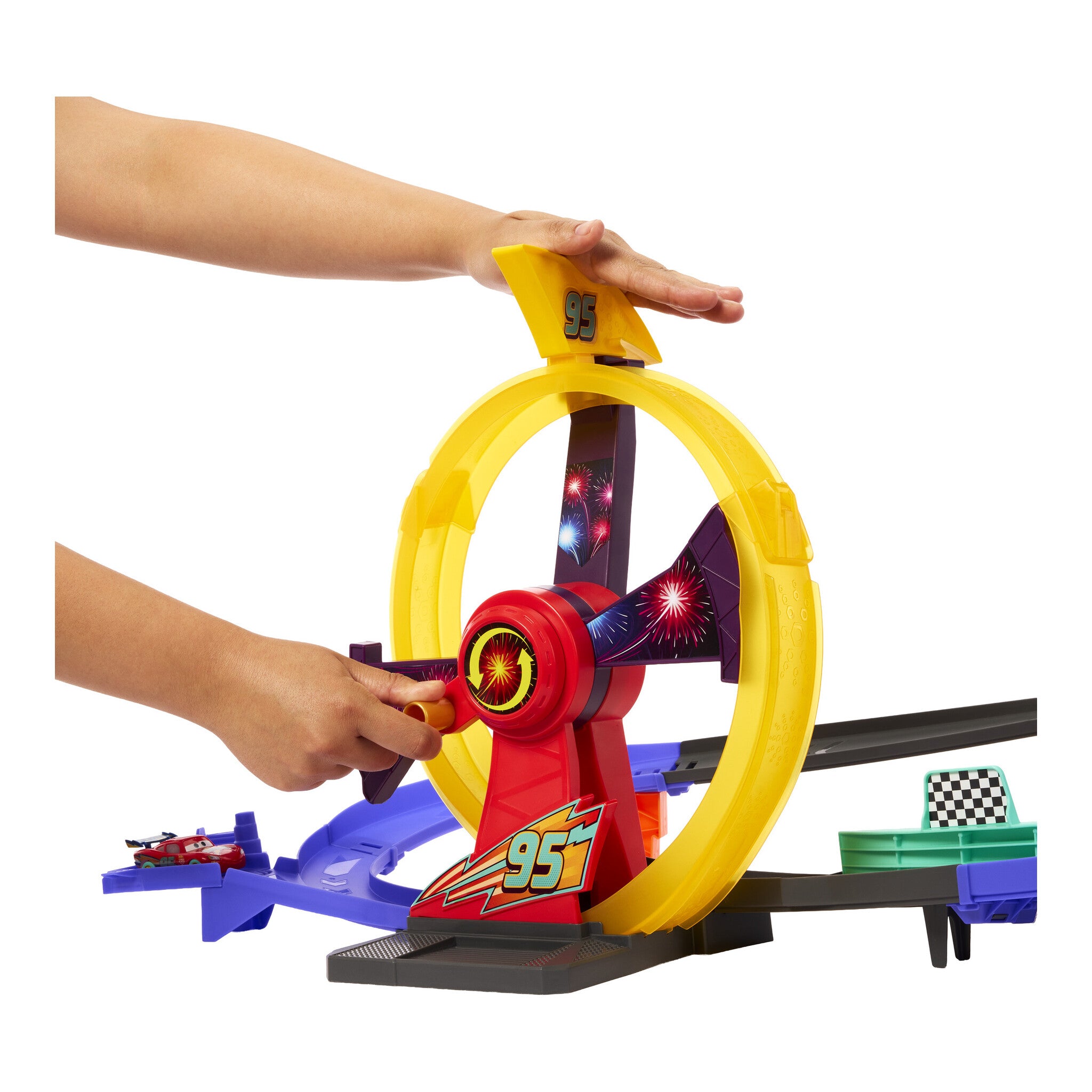 Mattel Disney and Pixar Cars Light-Up Lightning McQueen Celebration Raceway Playset