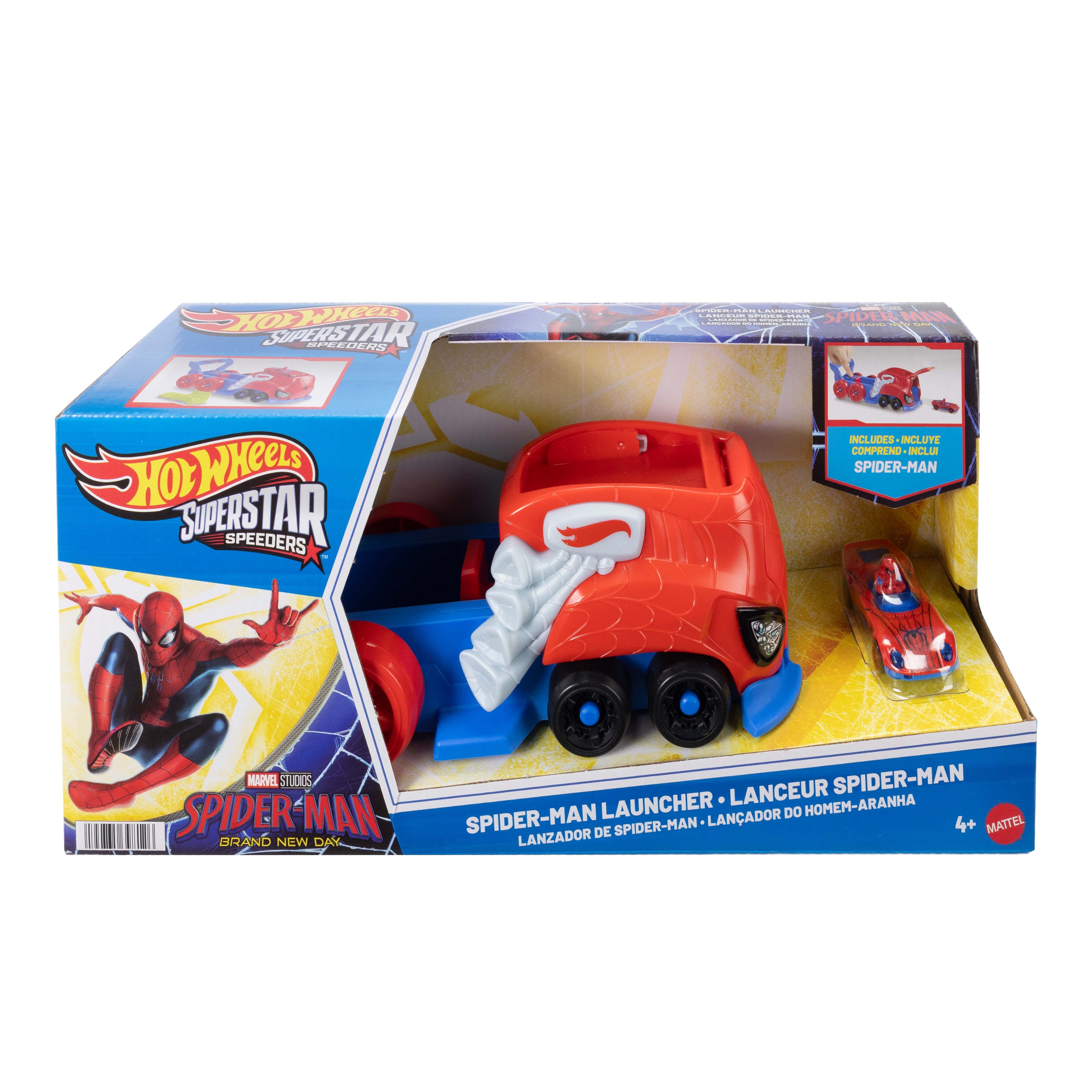 Hot Wheels Superstar Speeders Spider-Man Launcher with Die-Cast Car