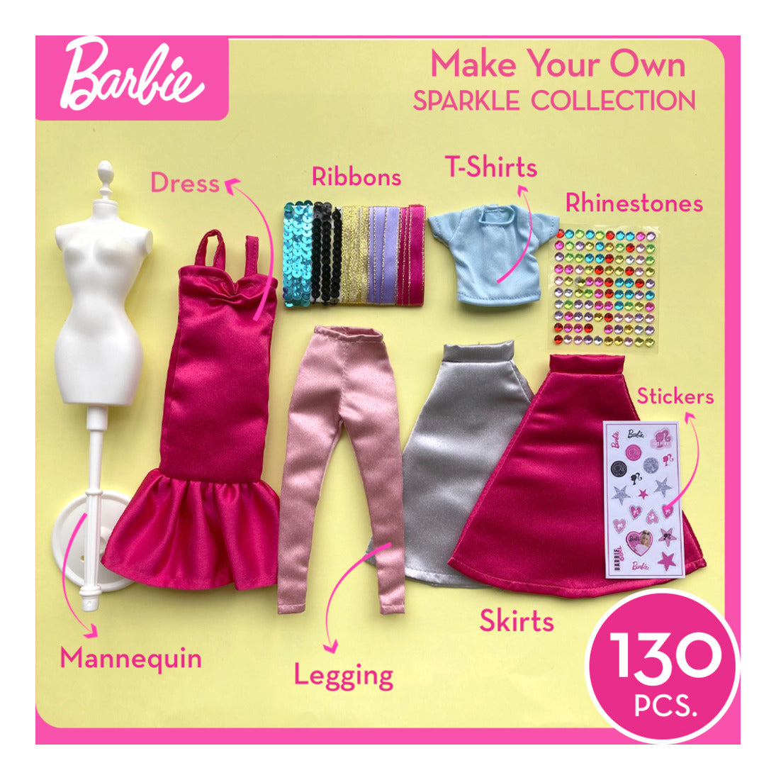 Barbie Make Your Own Outfit Sparkle Collection 130-Piece Fashion Design Set