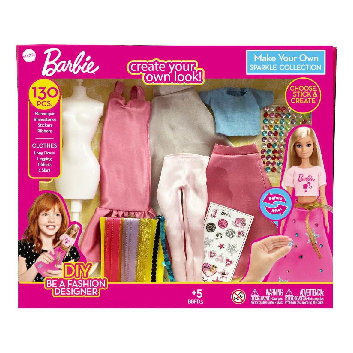 Barbie Make Your Own Outfit Sparkle Collection 130-Piece Fashion Design Set
