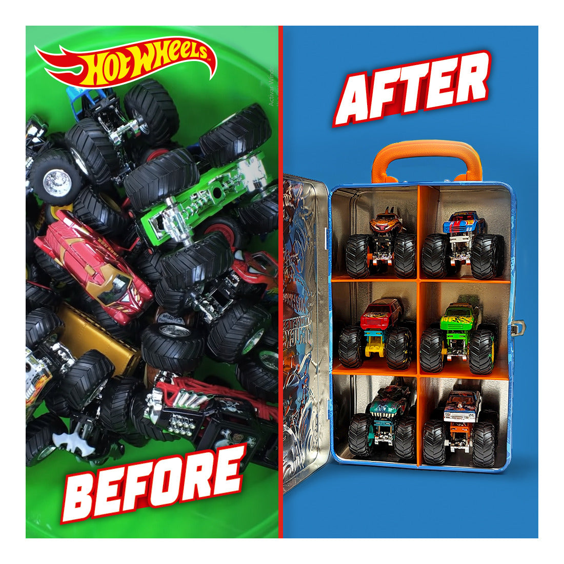 Hot Wheels Monster Trucks Metal Storage Case for 6 Trucks