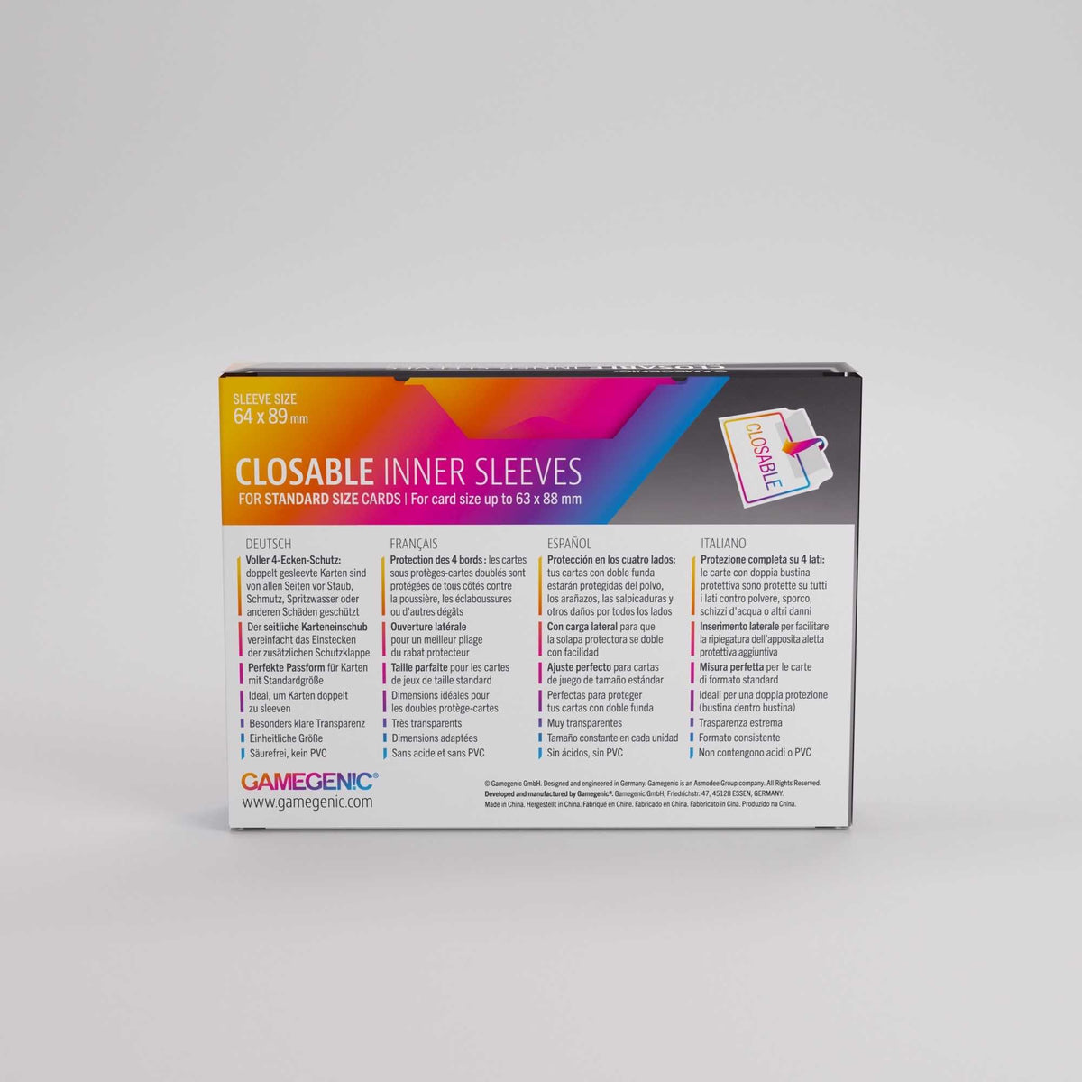 Gamegenic Closable Inner Sleeves 64 × 89 mm (100 Pack)