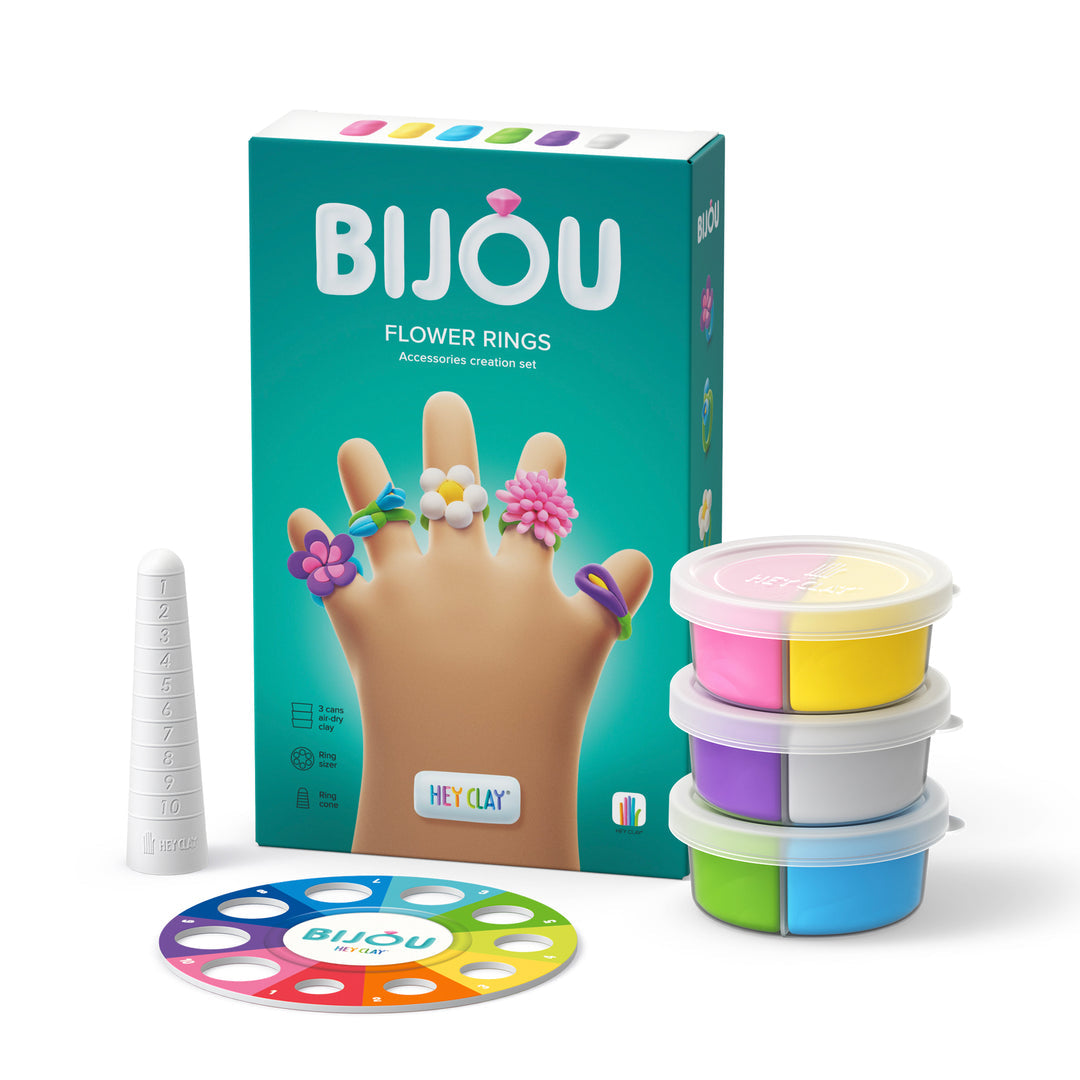 Hey Clay Bijou Flower Rings Air-Dry Clay Kit – 3 Cans