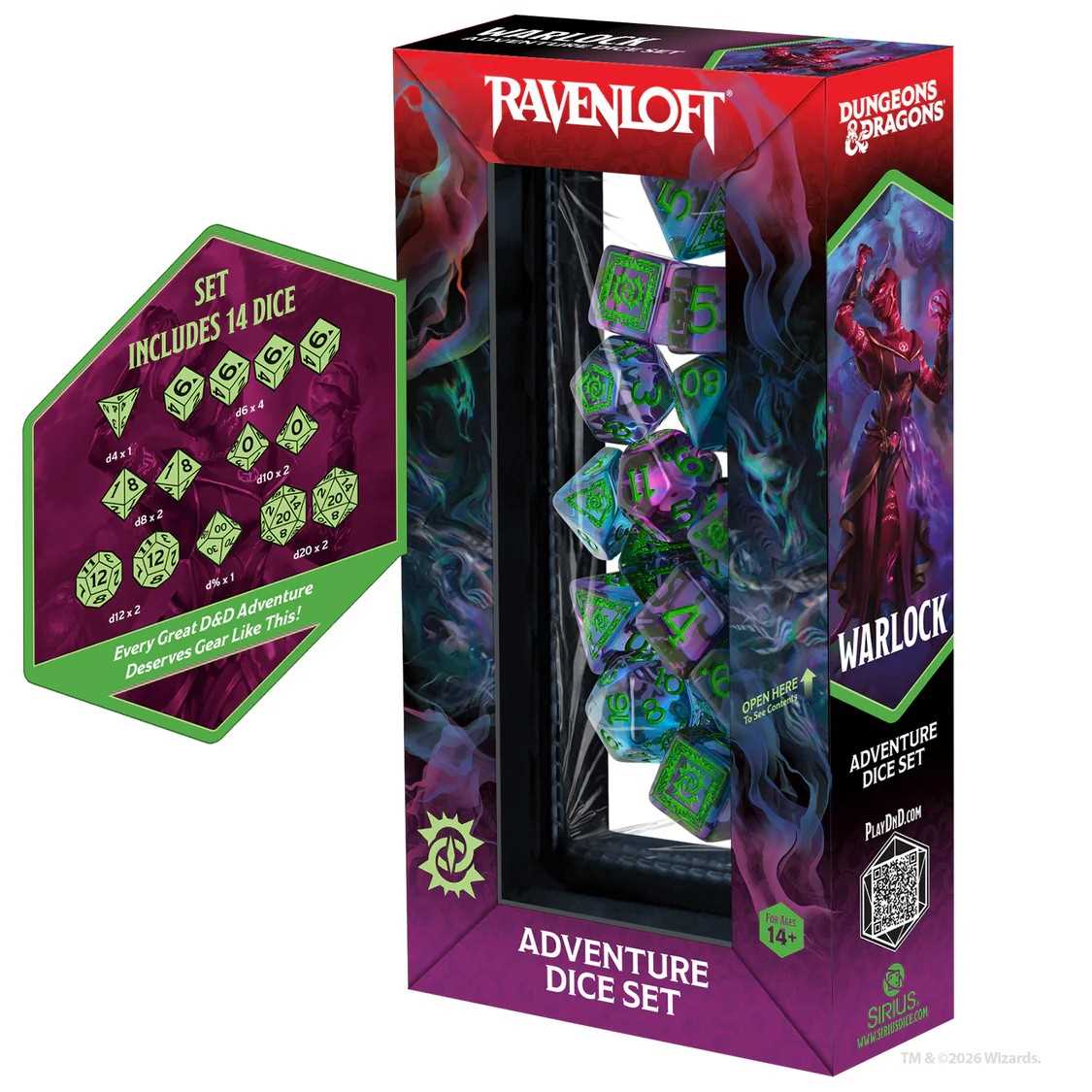 Dungeons & Dragons Adventure Dice Set – Warlock (Purple, Green)