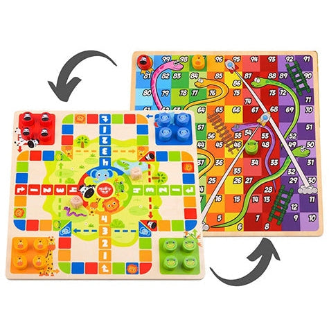 Tooky Toy Wooden 2-in-1 Ludo & Snakes and Ladders Game