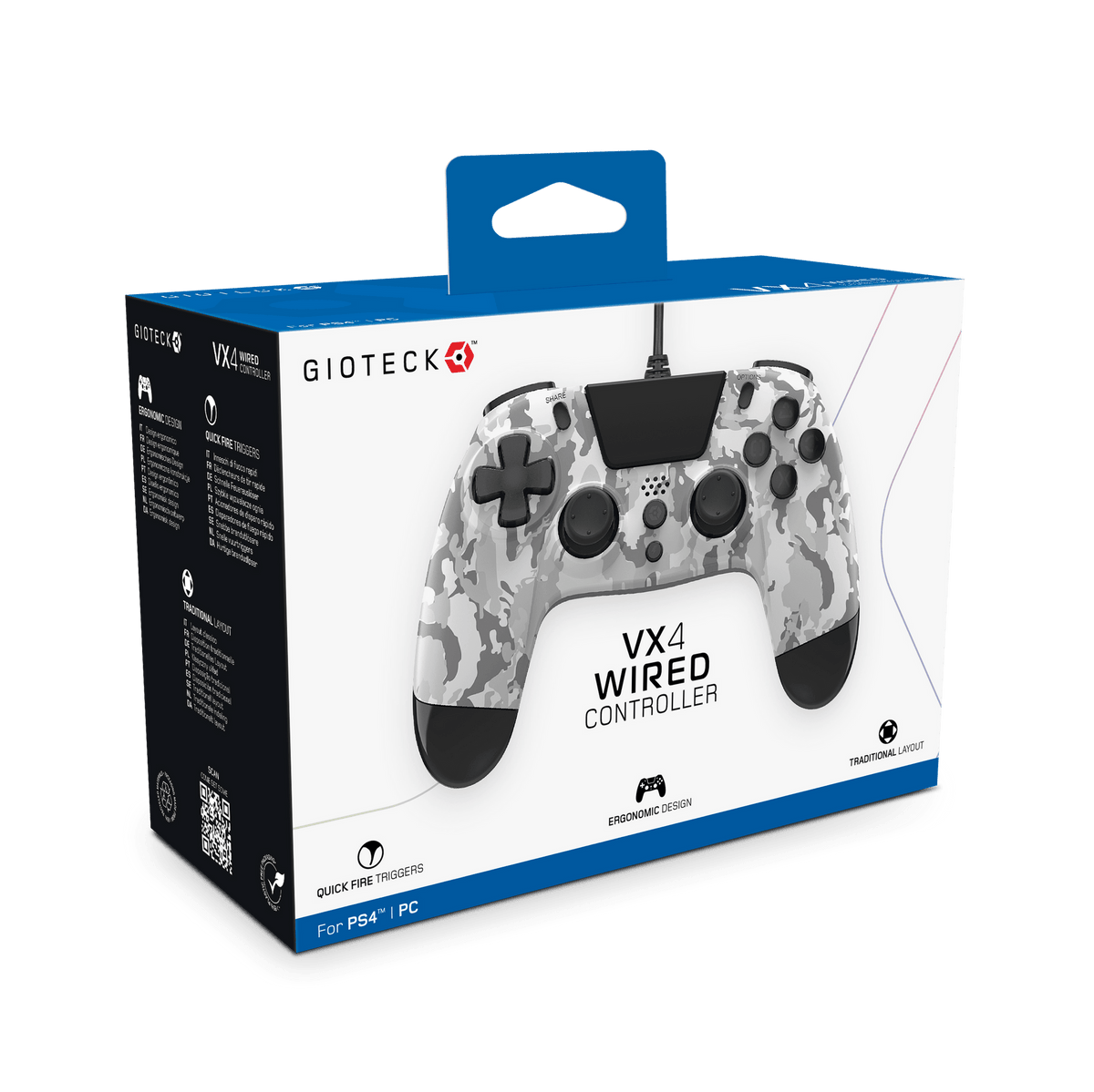 Gioteck VX4 Wired Controller for PS4 & PC - Light Camo