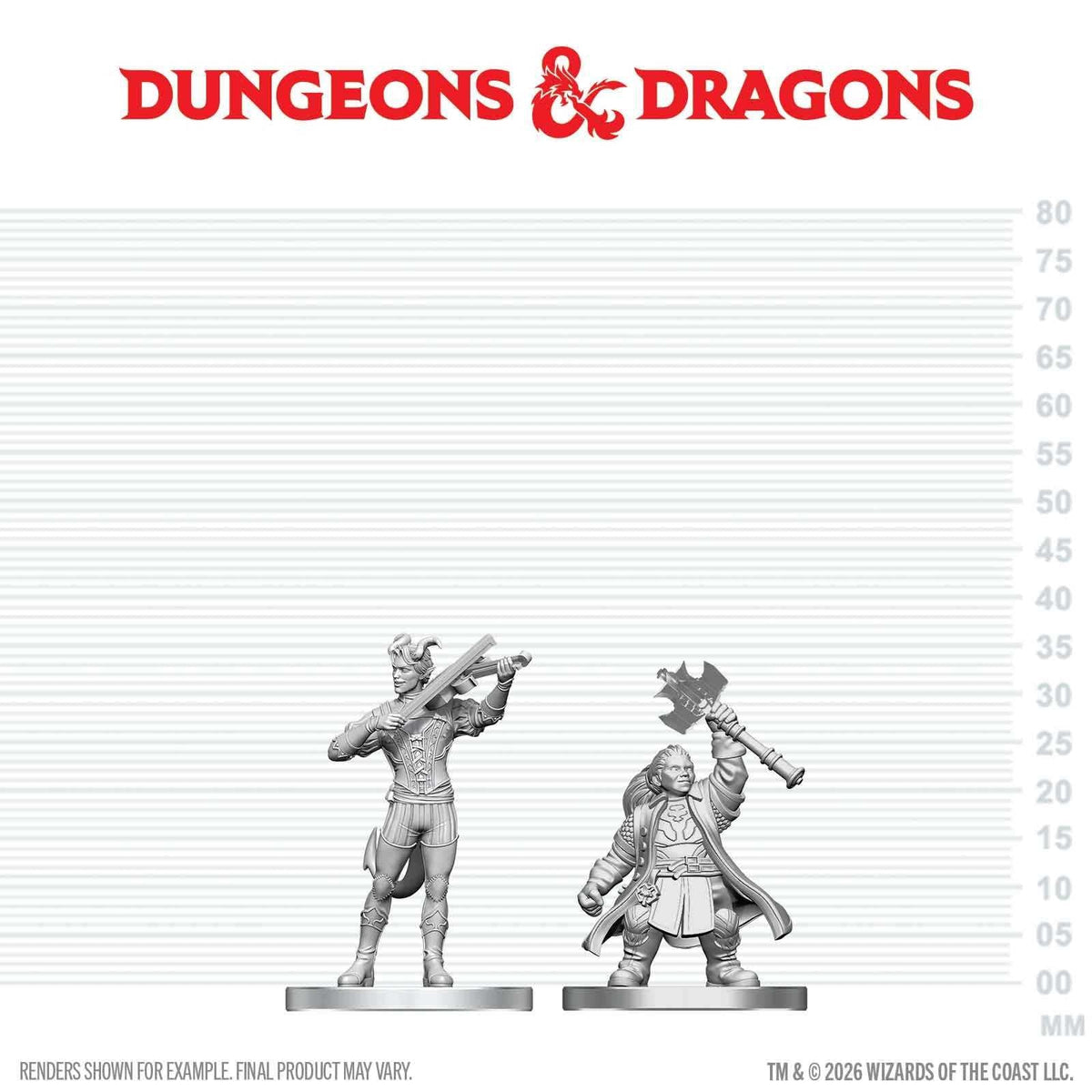 D&D Nolzur's Marvelous Unpainted Miniatures: Tiefling Bard & Dwarf Cleric (W29)