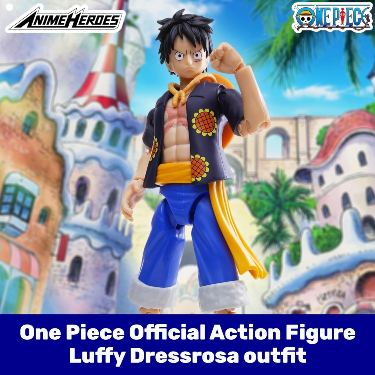 One Piece Anime Heroes 17cm Articulated Action Figure - Monkey D. Luffy Dressrosa Version 3296580370078