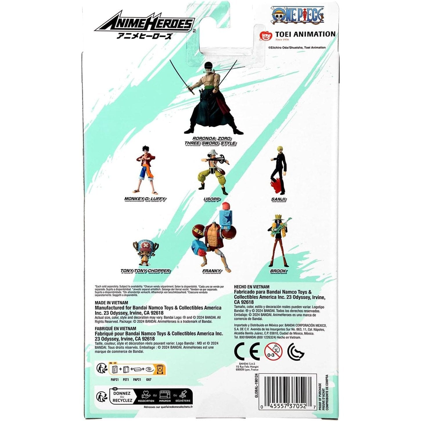 One Piece Anime Heroes 17cm Articulated Action Figure - Roronoa Zoro 3 Swords Style 3296580370528